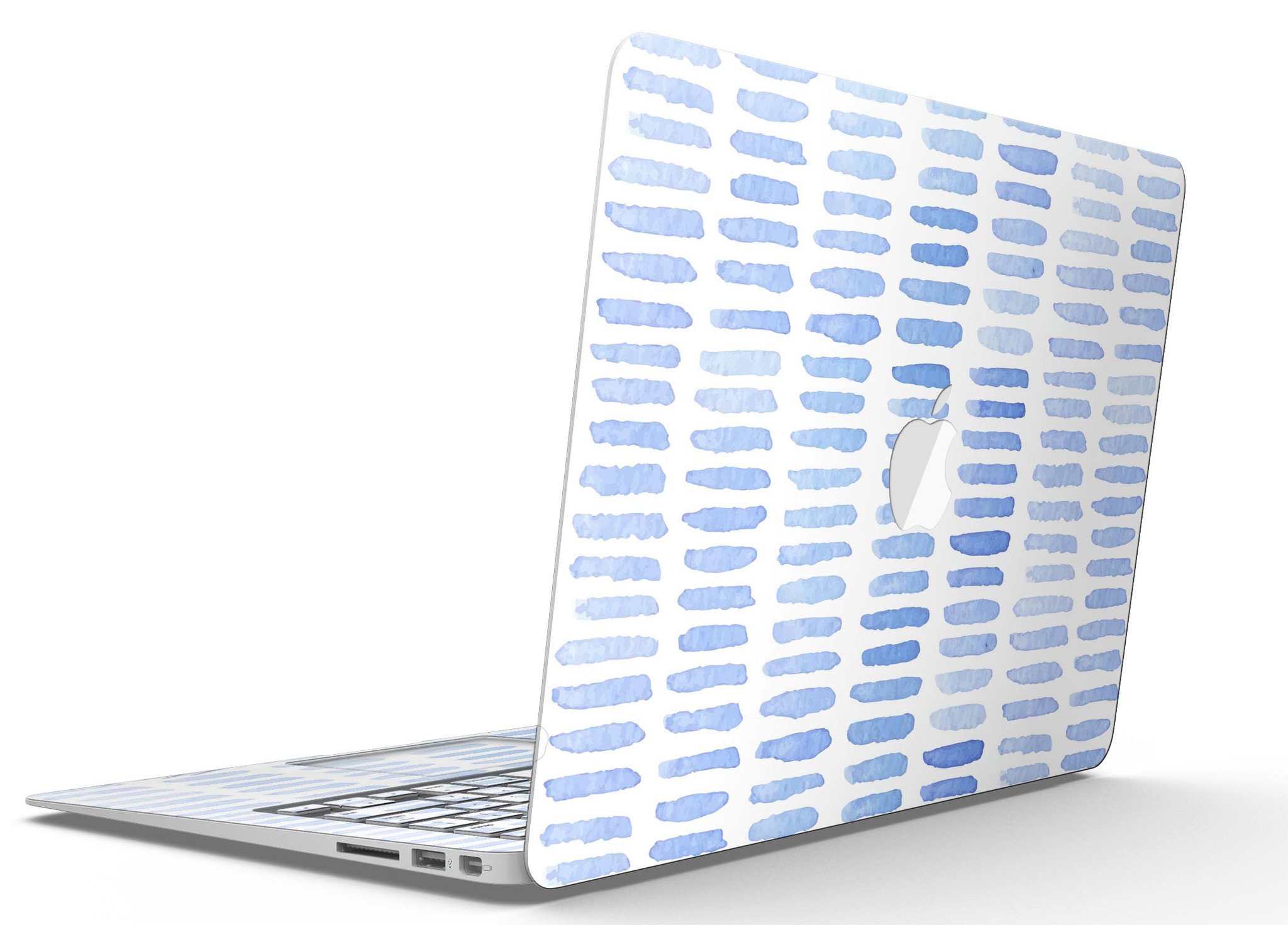 Blue Watercolor Brush Strokes skin kit for MacBook Air, showcasing vibrant colors and a sleek design.