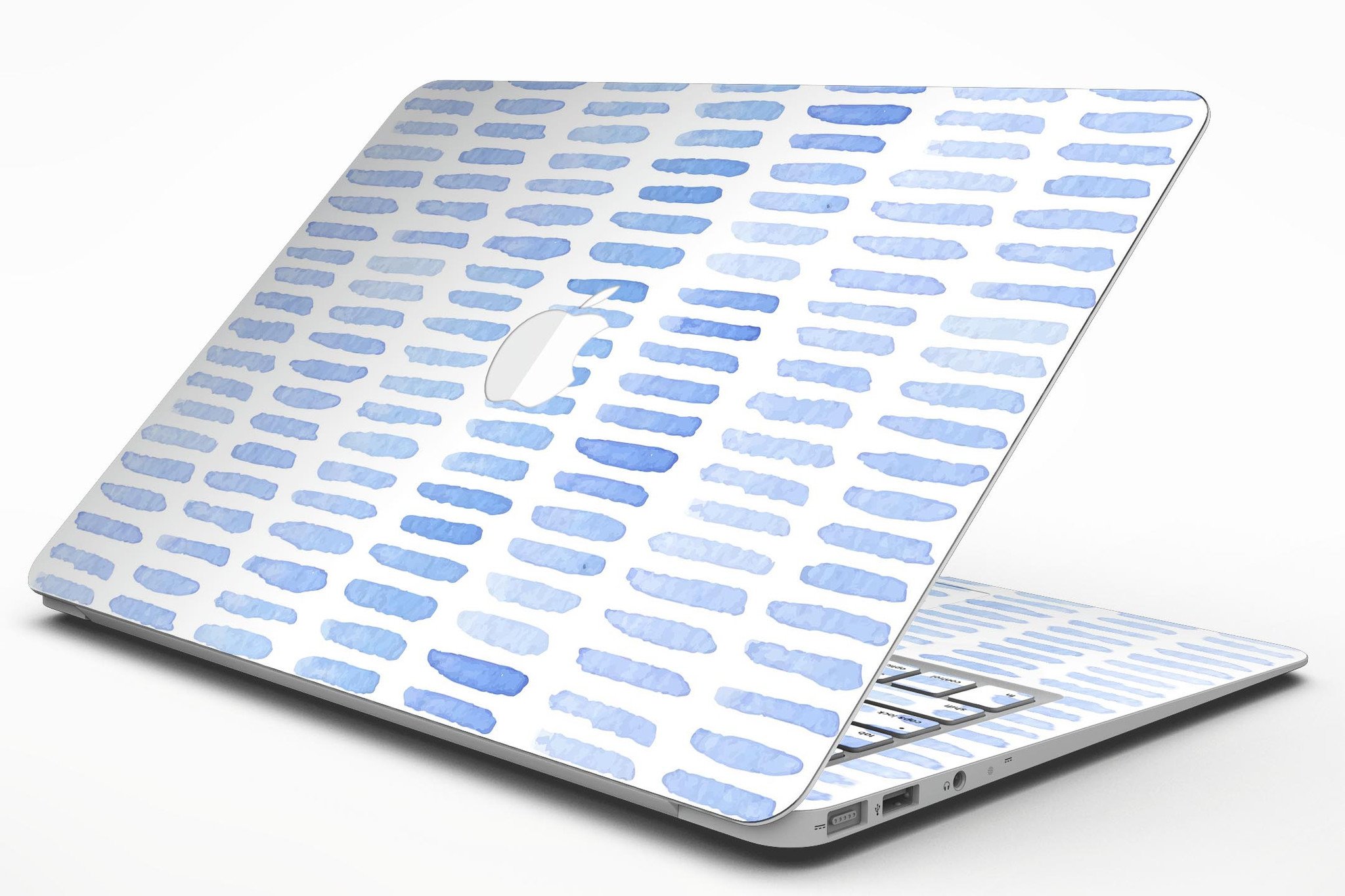 Blue Watercolor Brush Strokes skin kit for MacBook Air, showcasing vibrant colors and a sleek design.