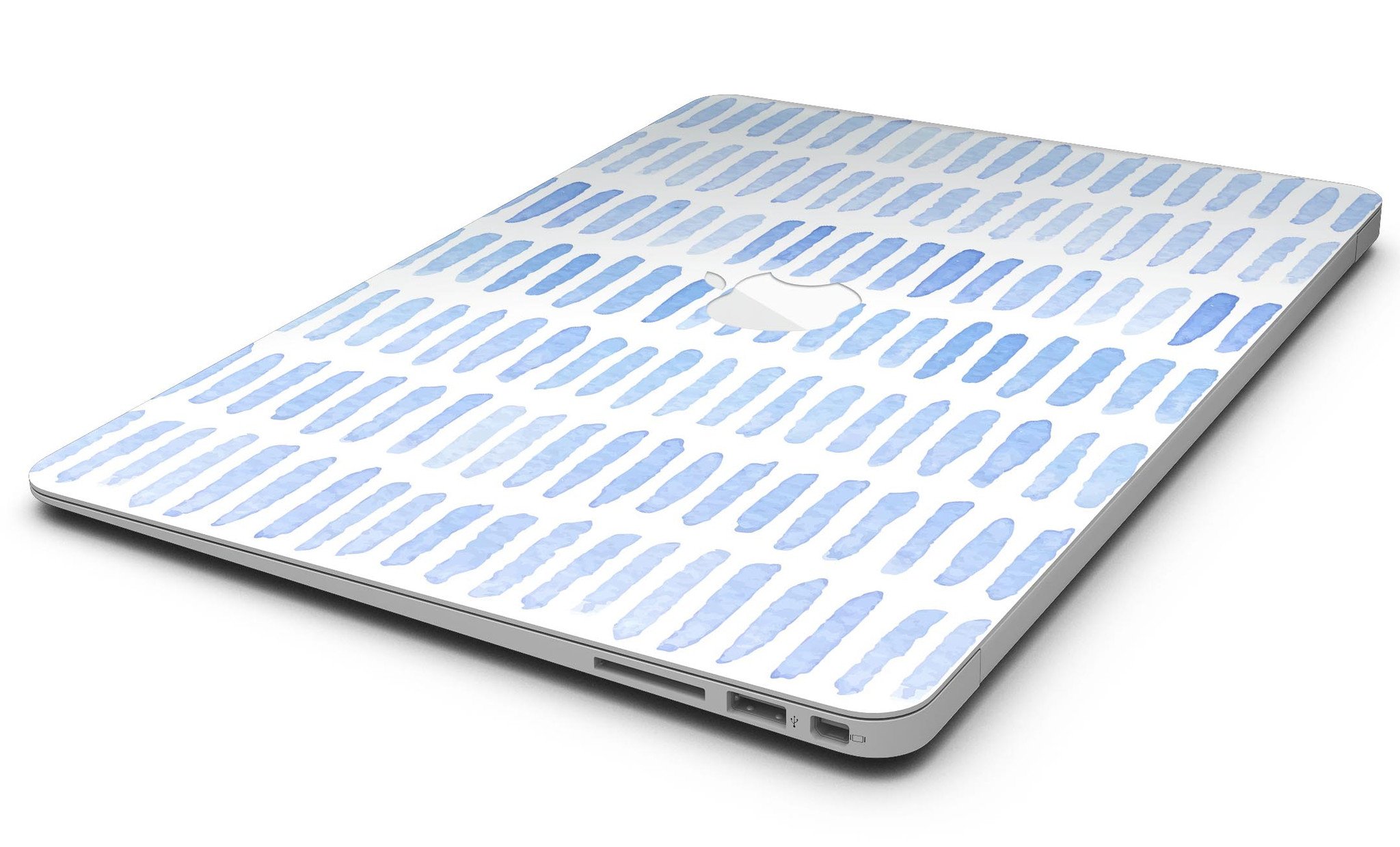 Blue Watercolor Brush Strokes skin kit for MacBook Air, showcasing vibrant colors and a sleek design.