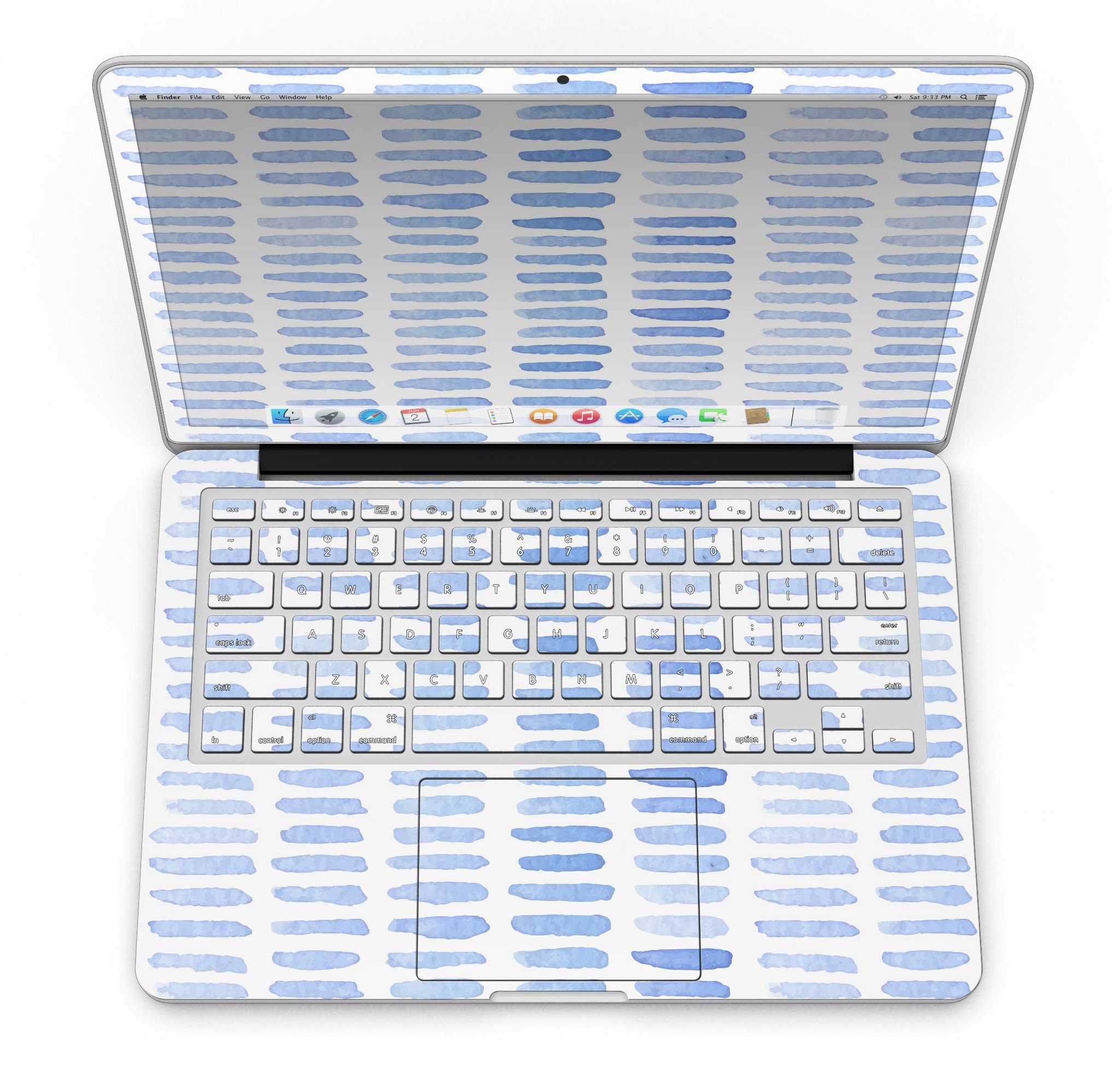 Blue Watercolor Brush Strokes skin for MacBook Pro with Retina Display, showcasing vibrant colors and a sleek design.