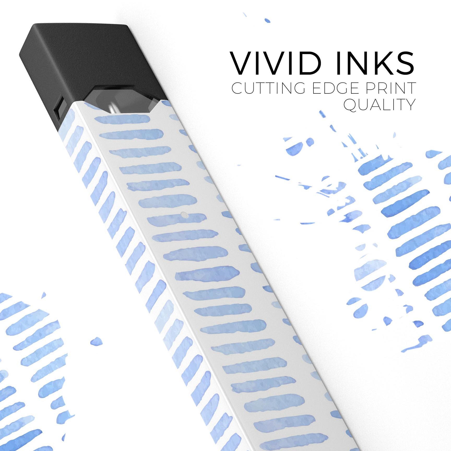 Blue Watercolor Brush Strokes skin-wrap for JUUL device, showcasing vibrant colors and precise cut for a perfect fit.