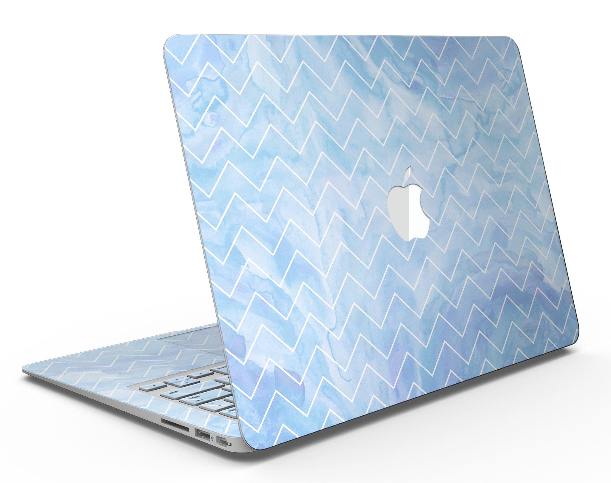 Blue Watercolor Chevron MacBook Air Skin Kit showcasing vibrant chevron pattern on premium vinyl.