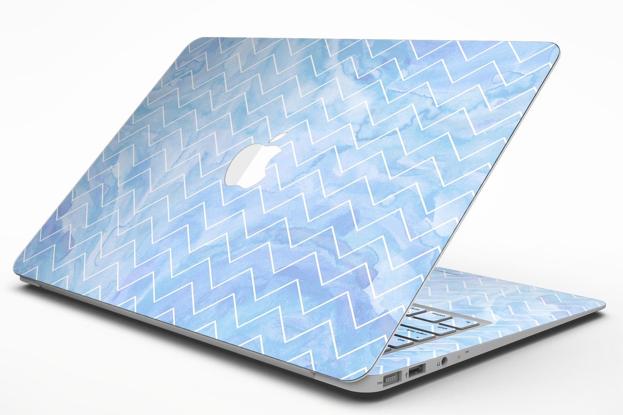 Blue Watercolor Chevron MacBook Air Skin Kit showcasing vibrant chevron pattern on premium vinyl.