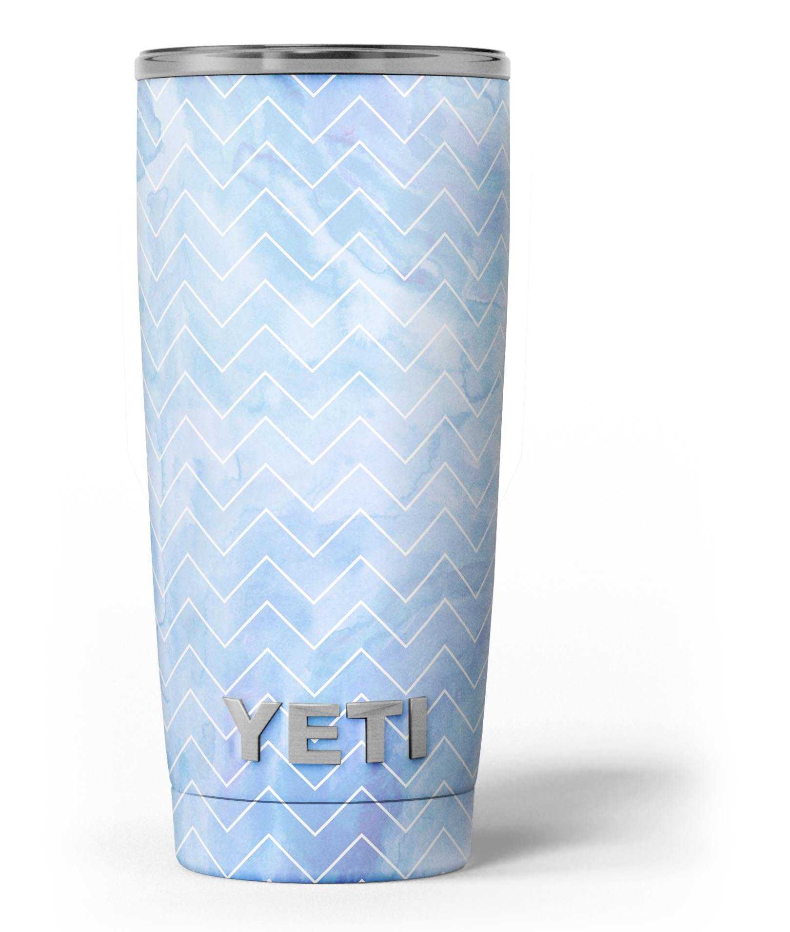 Blue Watercolor Chevron skin decal vinyl wrap kit for Yeti Coolers, showcasing vibrant colors and a stylish design.