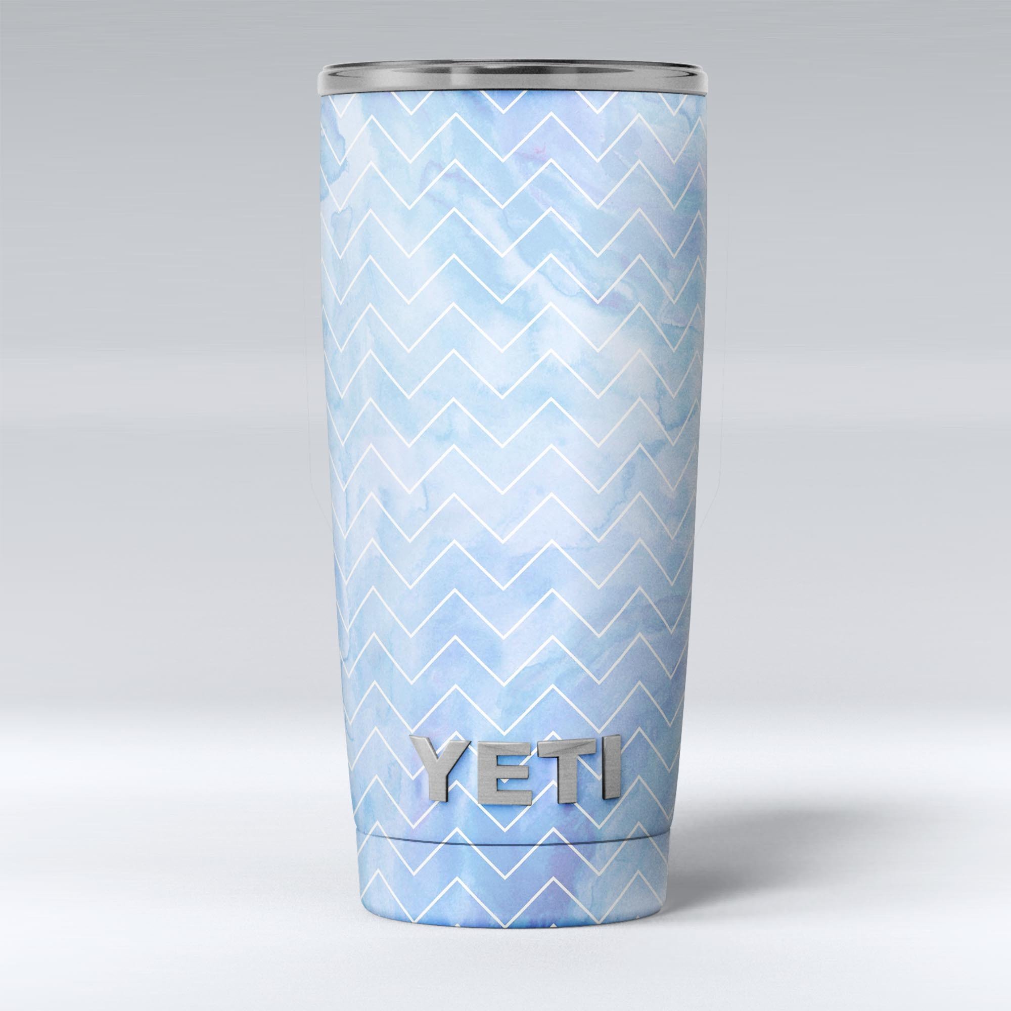 Blue Watercolor Chevron skin decal vinyl wrap kit for Yeti Coolers, showcasing vibrant colors and a stylish design.