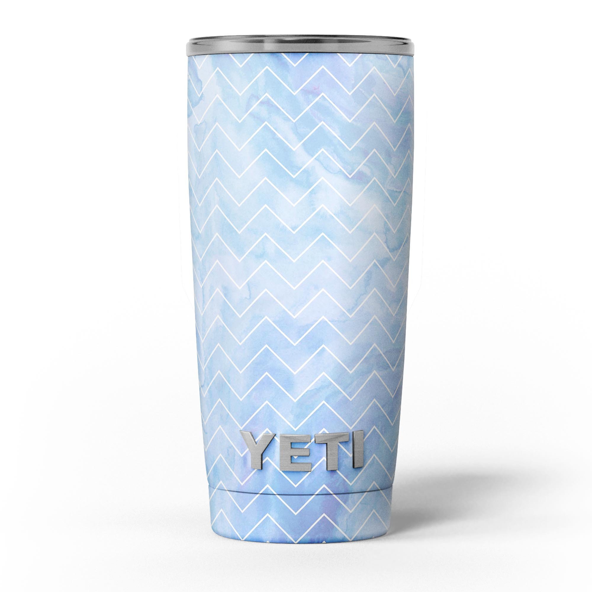 Blue Watercolor Chevron skin decal vinyl wrap kit for Yeti Coolers, showcasing vibrant colors and a stylish design.