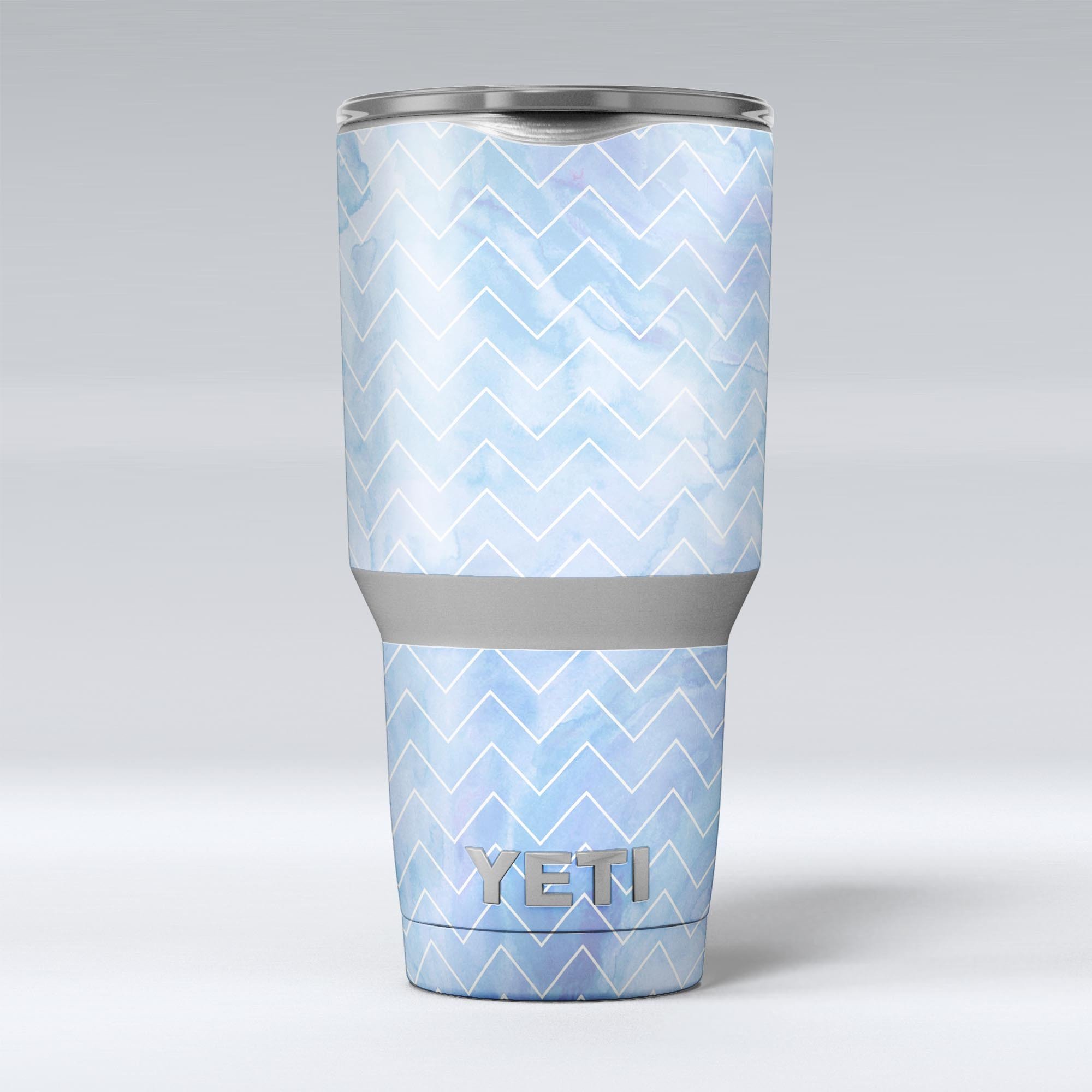 Blue Watercolor Chevron skin decal vinyl wrap kit for Yeti Coolers, showcasing vibrant colors and a stylish design.