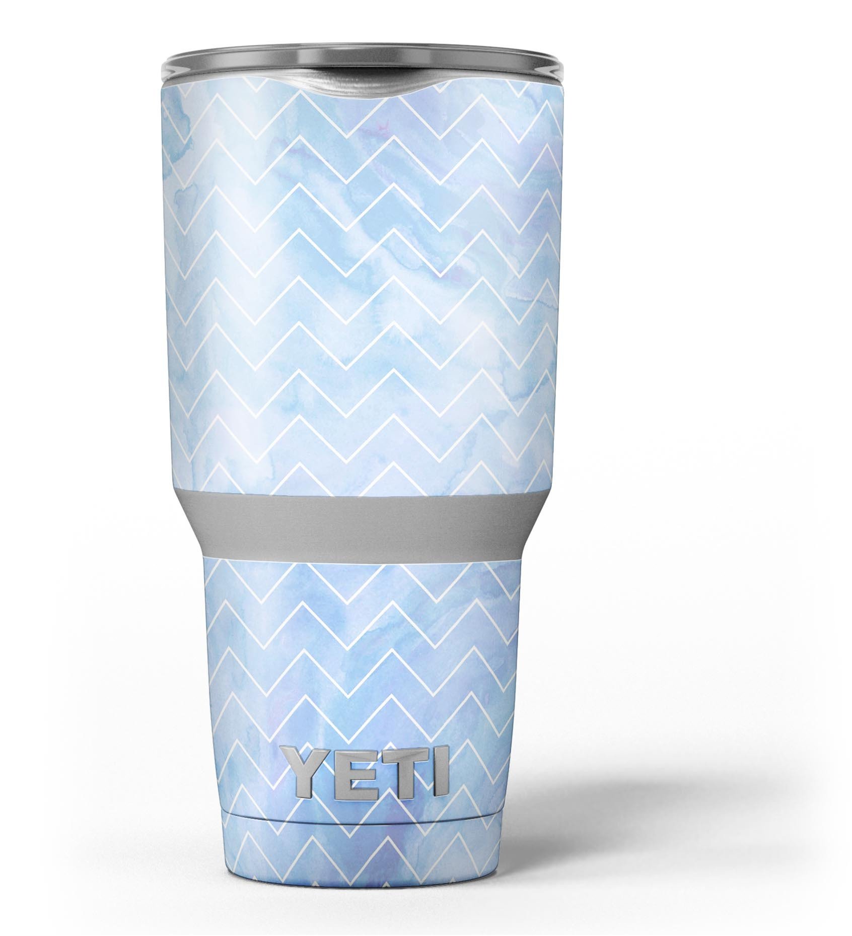 Blue Watercolor Chevron skin decal vinyl wrap kit for Yeti Coolers, showcasing vibrant colors and a stylish design.