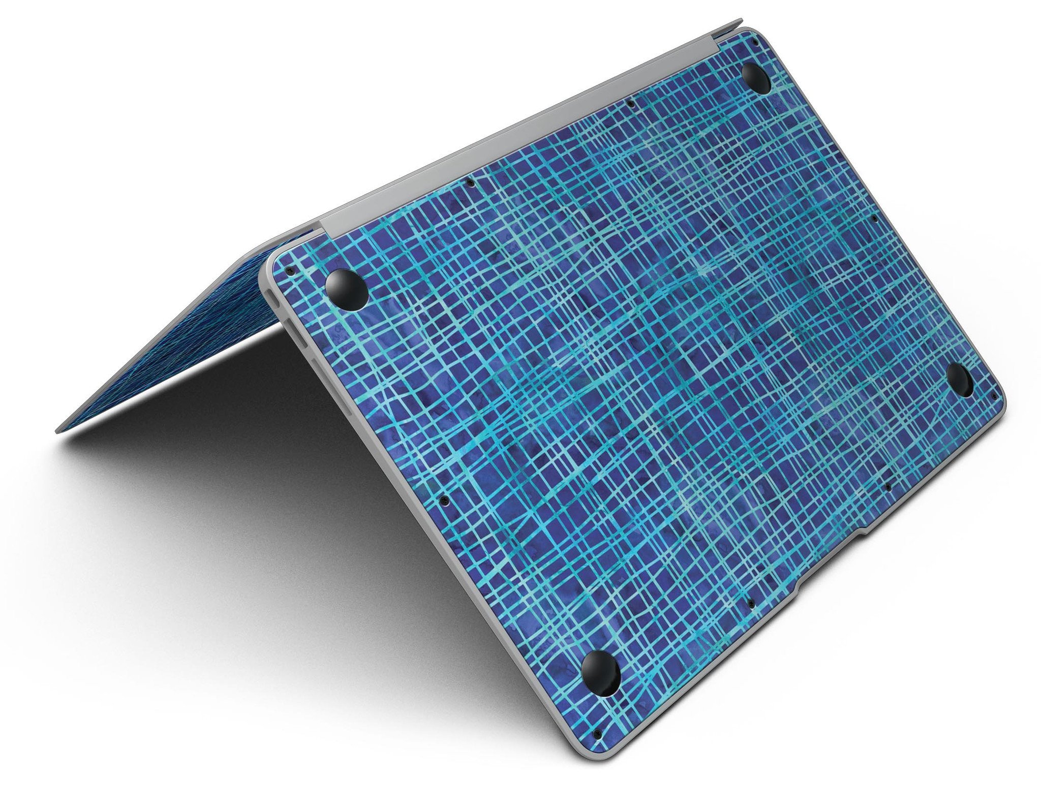 Blue Watercolor Cross Hatch skin for MacBook Air, showcasing a vibrant watercolor design with cross hatch patterns.