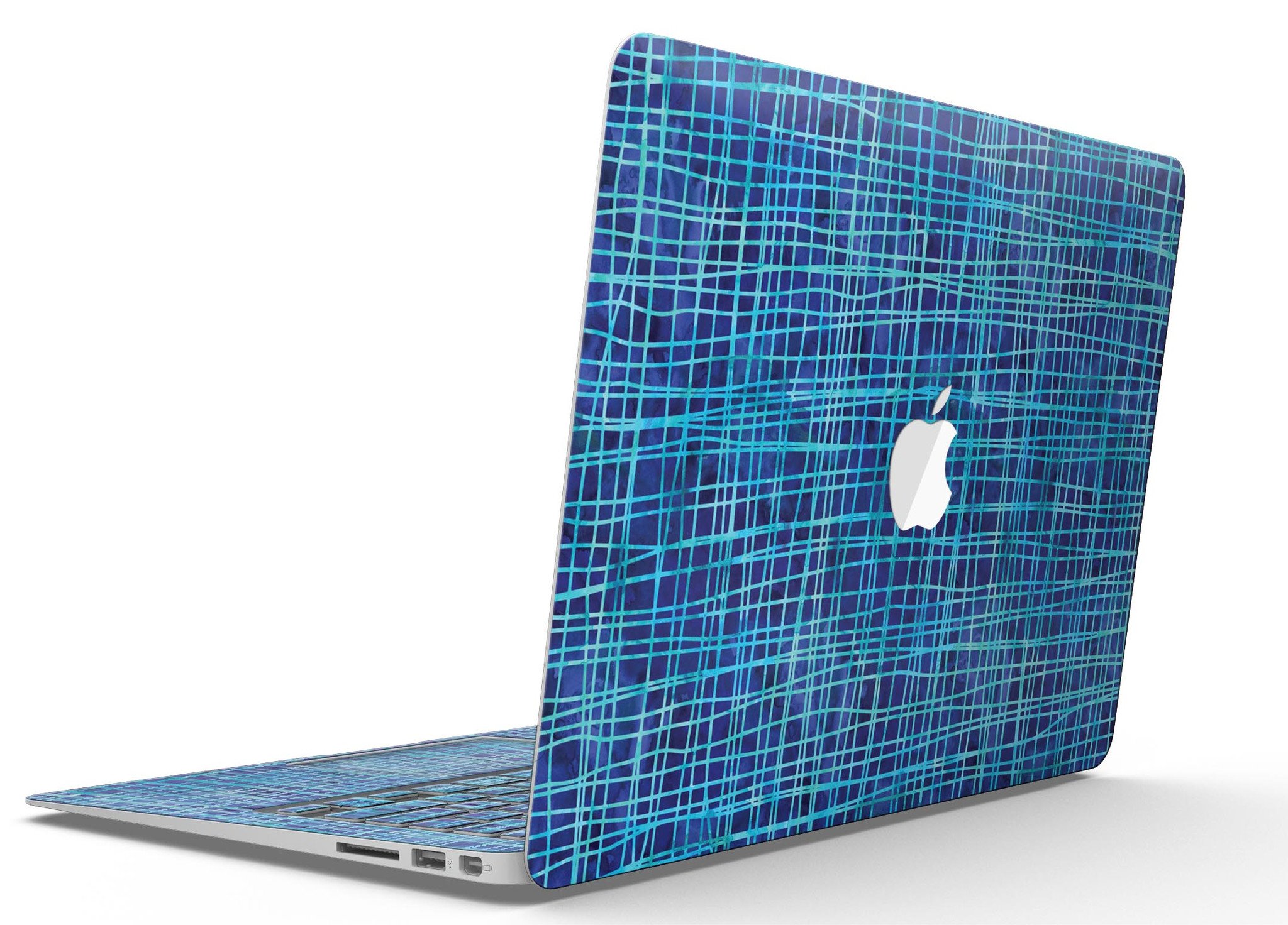 Blue Watercolor Cross Hatch skin for MacBook Air, showcasing a vibrant watercolor design with cross hatch patterns.