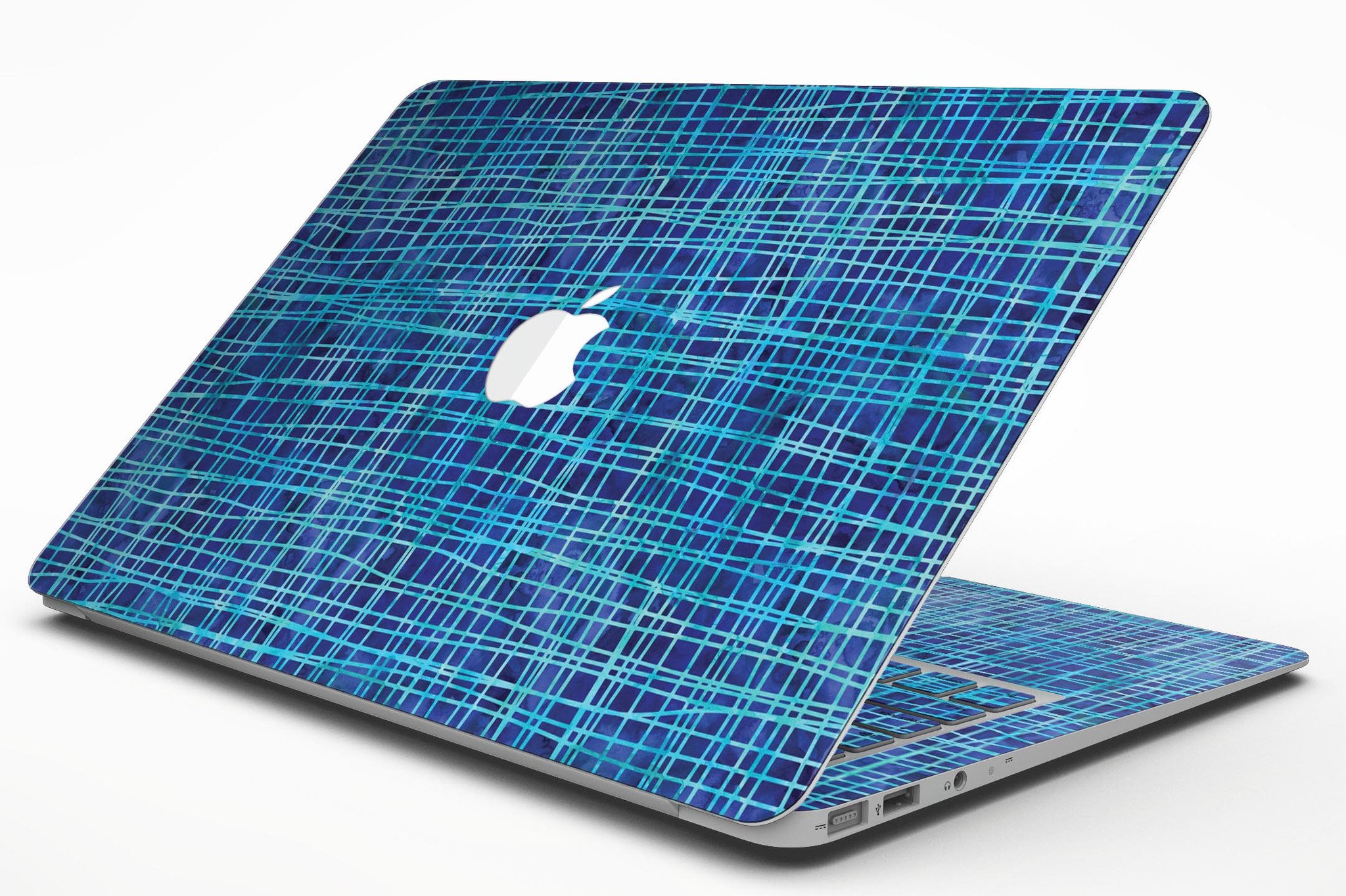 Blue Watercolor Cross Hatch skin for MacBook Air, showcasing a vibrant watercolor design with cross hatch patterns.