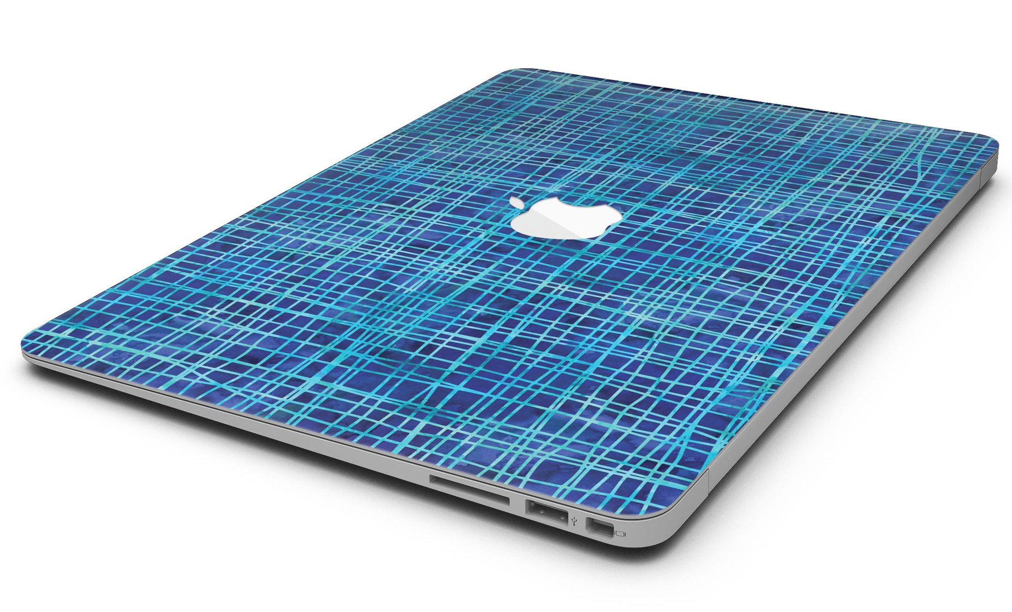 Blue Watercolor Cross Hatch skin for MacBook Air, showcasing a vibrant watercolor design with cross hatch patterns.