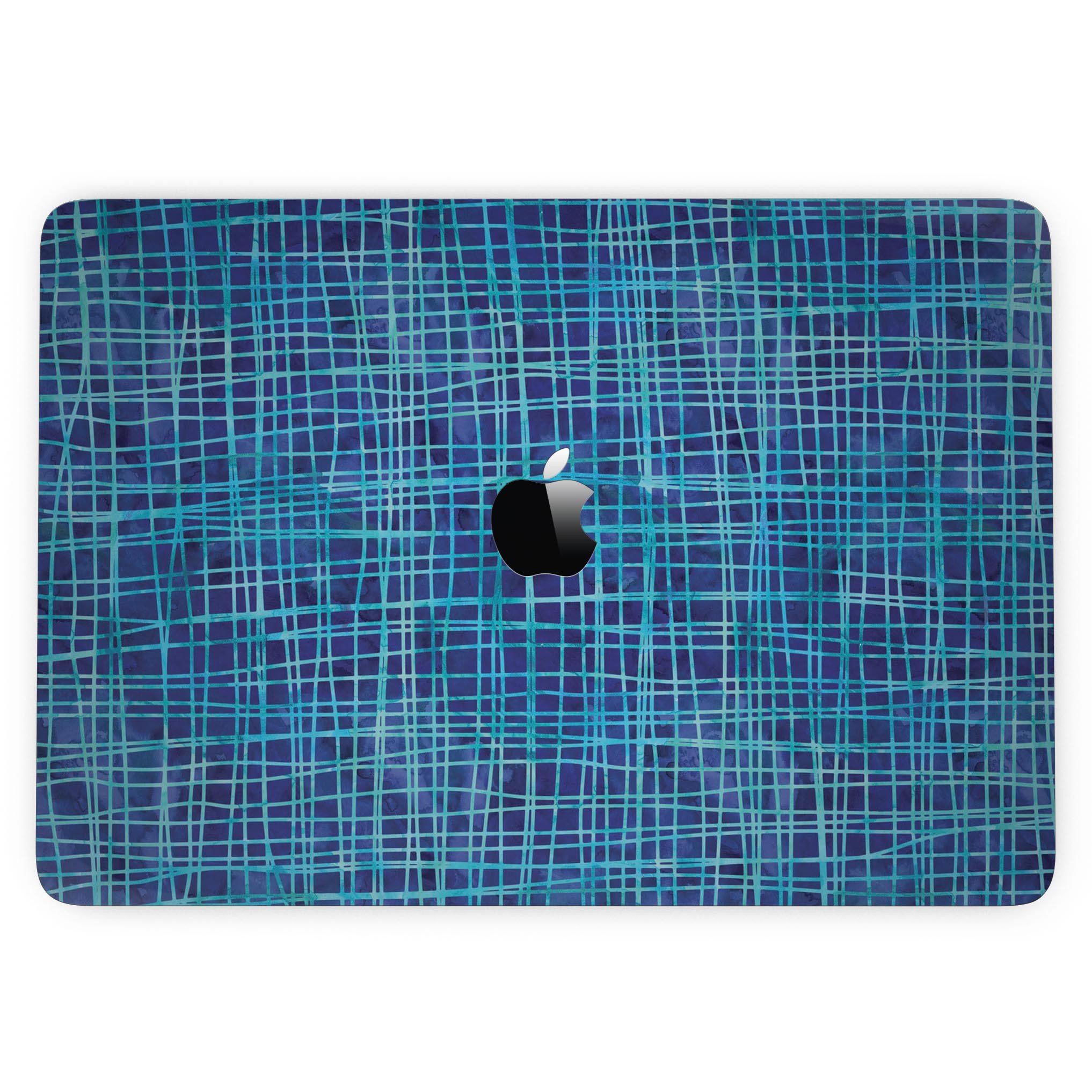 Blue Watercolor Cross Hatch skin for MacBook Pro with Touch Bar, showcasing vibrant watercolor design and premium vinyl material.