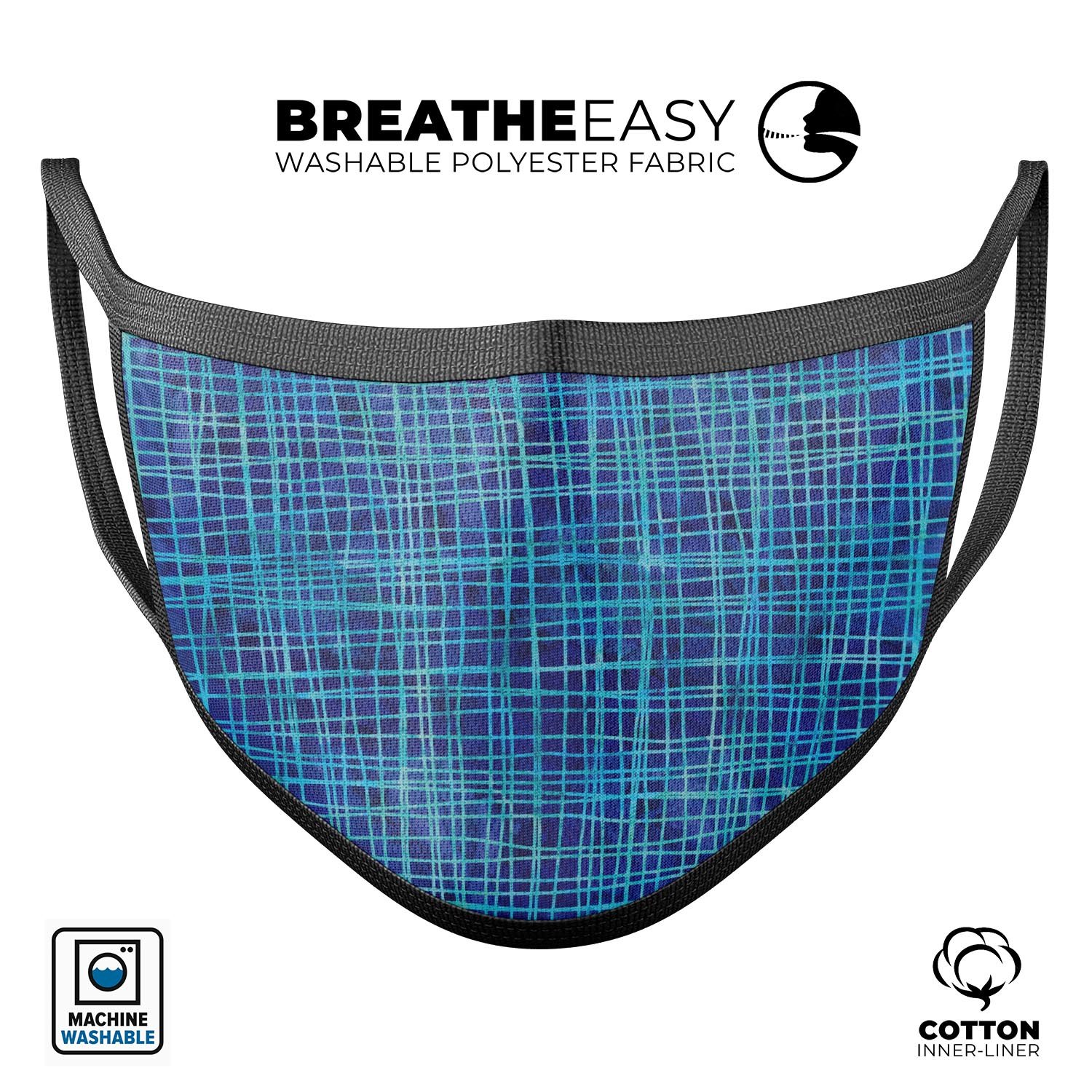 Blue Watercolor Cross Hatch mouth cover, featuring a stylish design and adjustable ear loops for a comfortable fit.