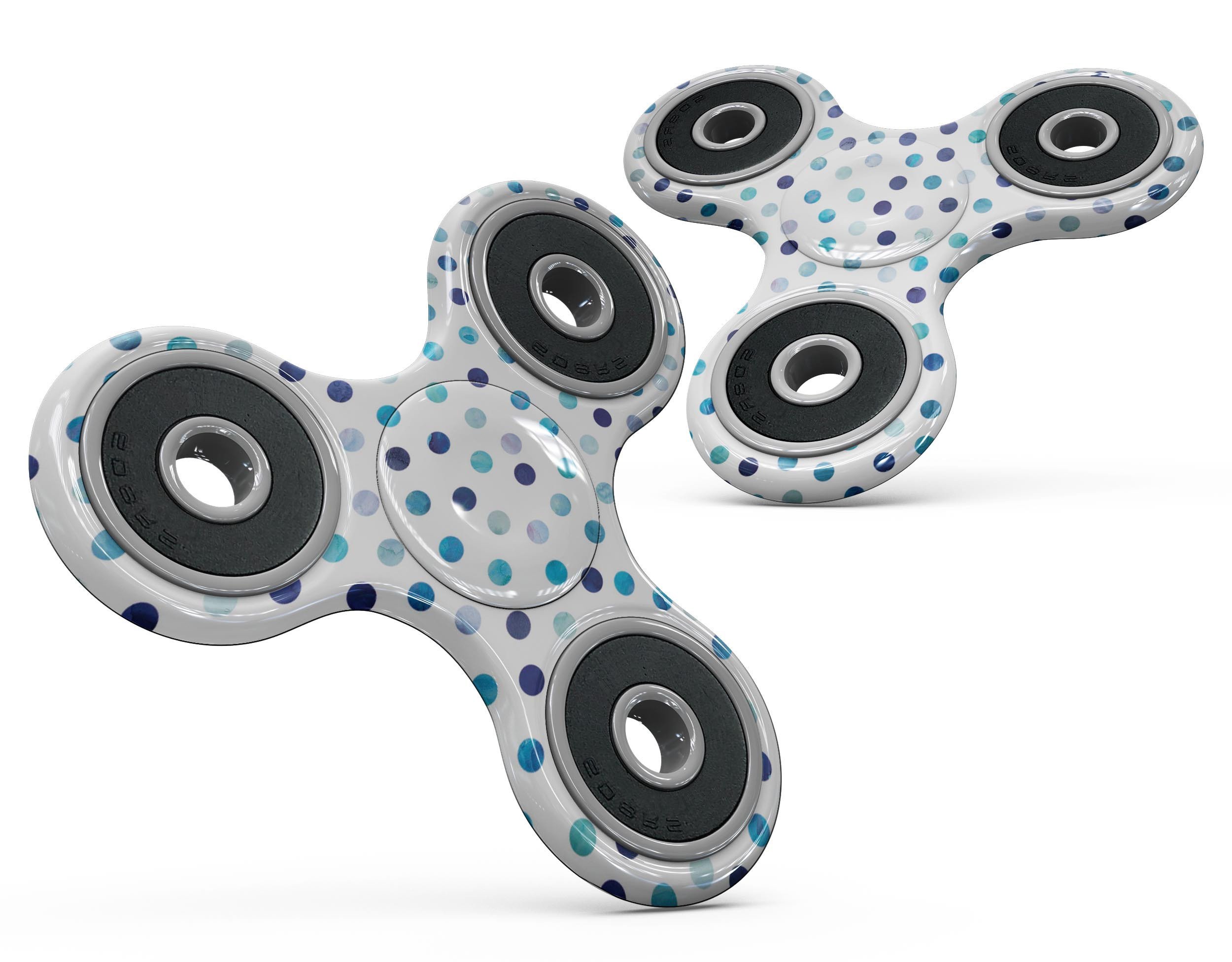 Blue Watercolor Dots Skin-Kit for fidget spinner, featuring a vibrant design on a white background, showcasing full-body coverage.