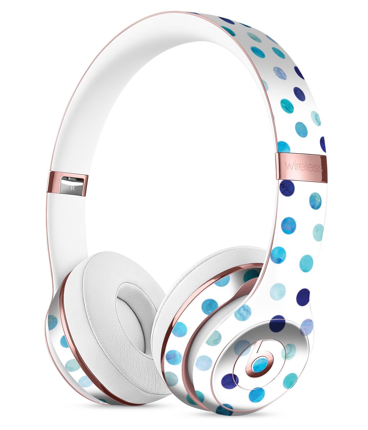 Blue Watercolor Dots Skin Kit for Beats by Dre Solo 3 Wireless Headphones, showcasing a vibrant design on a white background.