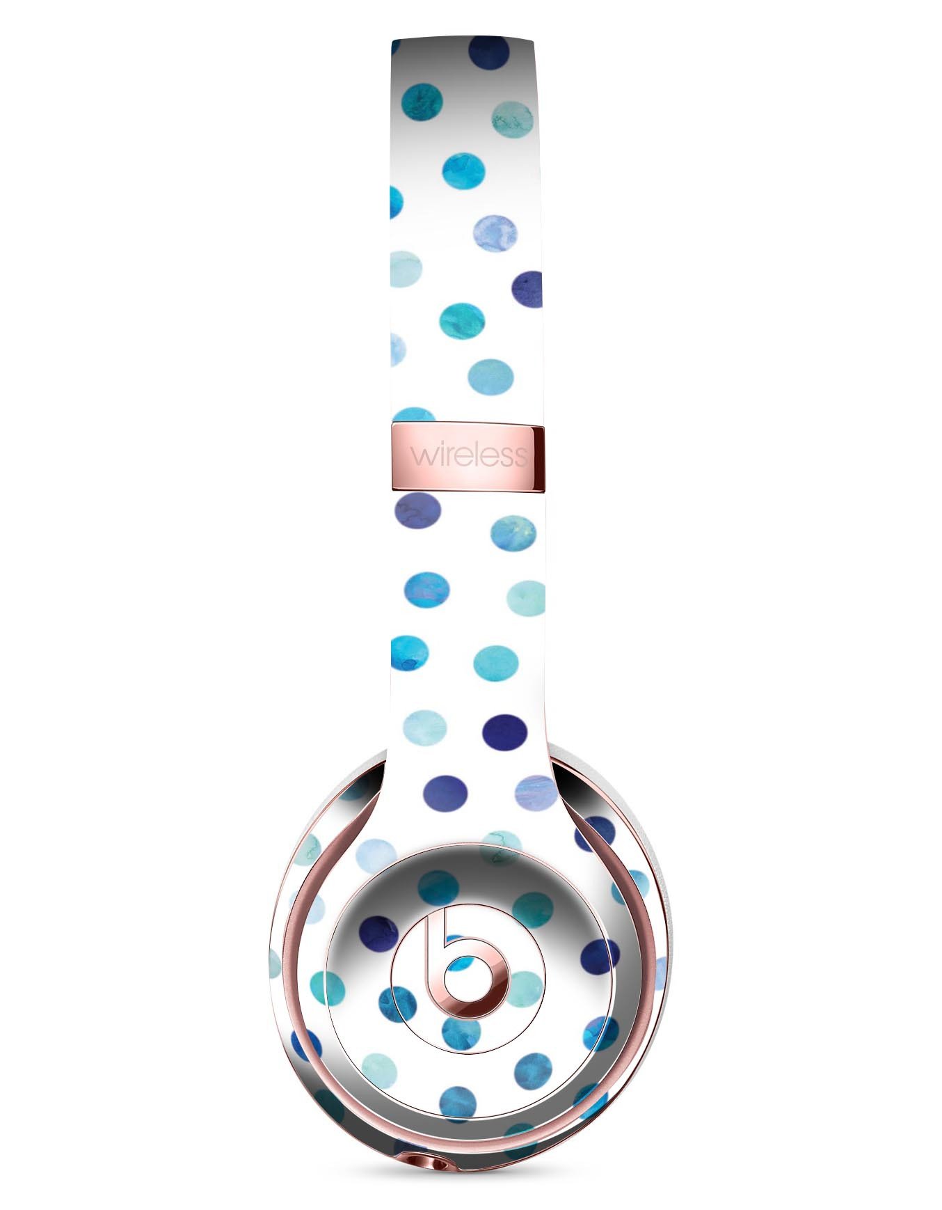 Blue Watercolor Dots Skin Kit for Beats by Dre Solo 3 Wireless Headphones, showcasing a vibrant design on a white background.