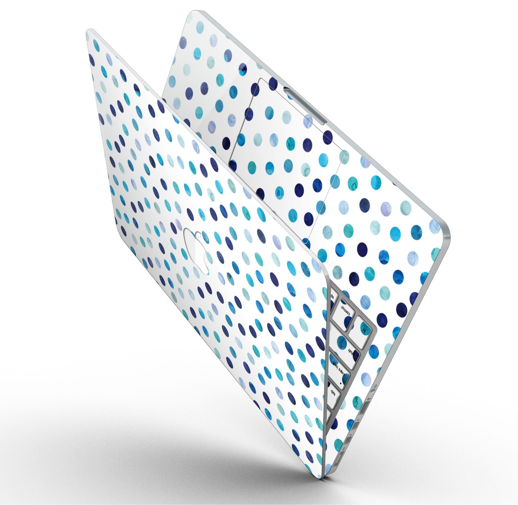 Blue Watercolor Dots skin for MacBook Pro with Retina Display, showcasing a vibrant design on a white background.