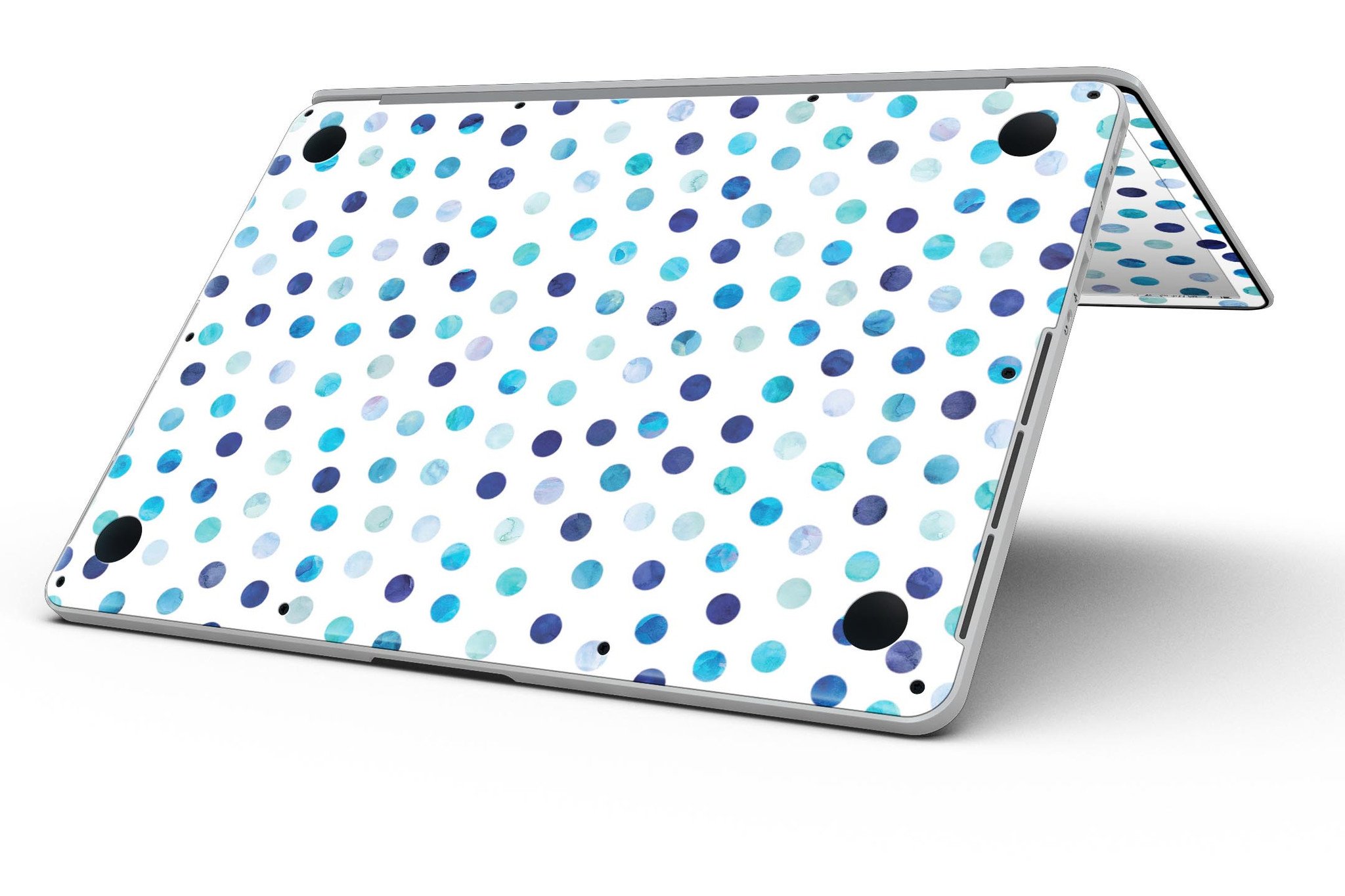 Blue Watercolor Dots skin for MacBook Pro with Retina Display, showcasing a vibrant design on a white background.