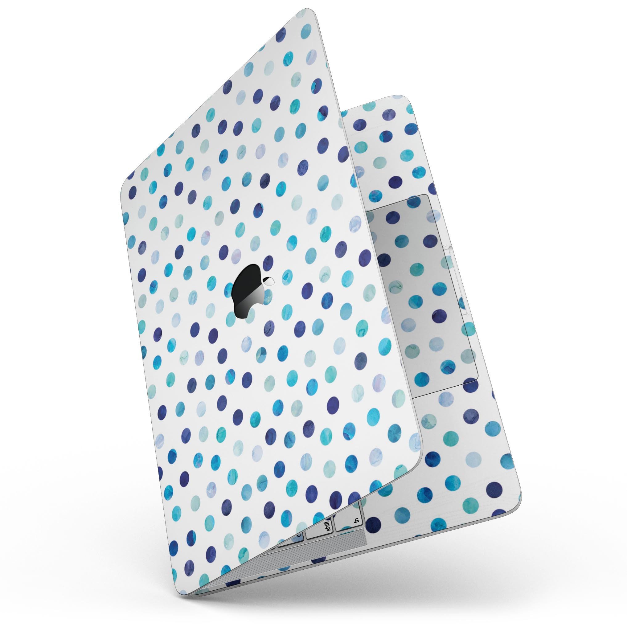 Blue Watercolor Dots skin for MacBook Pro with Touch Bar, showcasing a vibrant design on a white background.