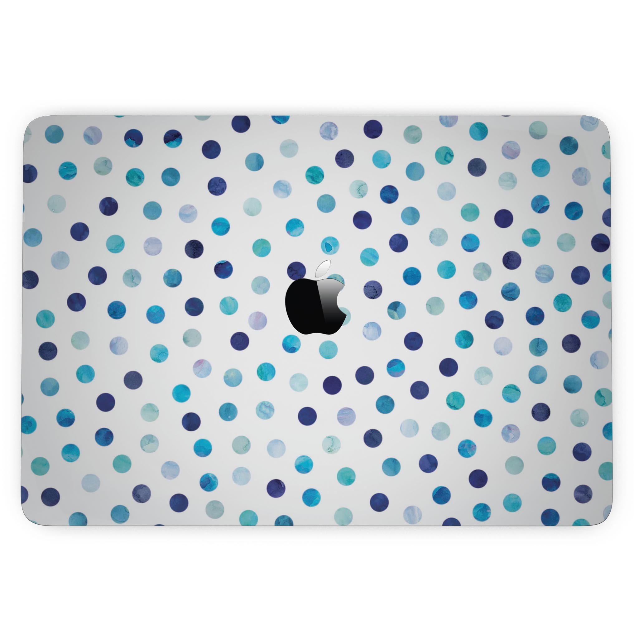 Blue Watercolor Dots skin for MacBook Pro with Touch Bar, showcasing a vibrant design on a white background.