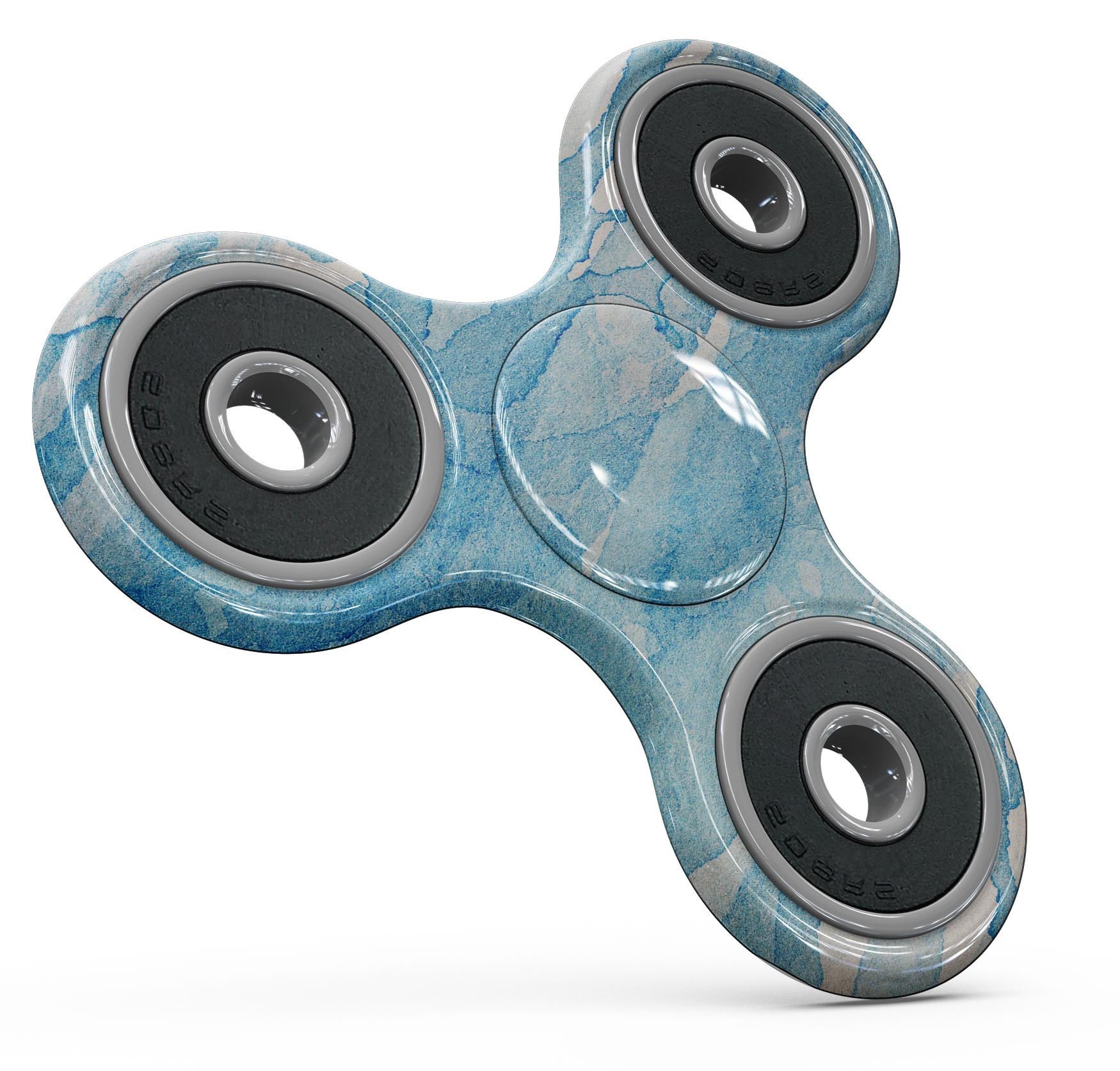 Blue Watercolor Drizzle Fidget Spinner Skin-Kit showcasing vibrant colors and premium vinyl material.