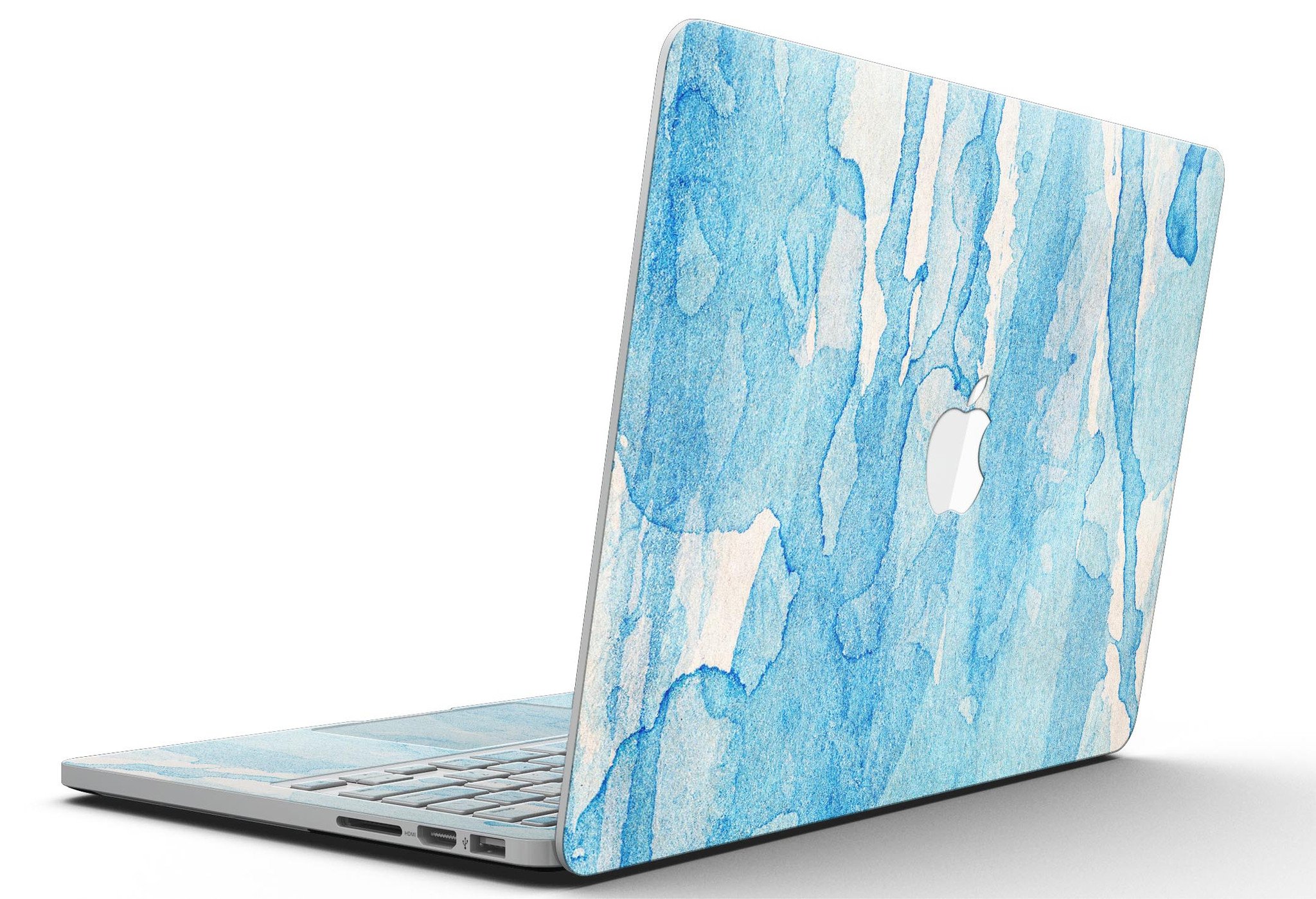 Blue Watercolor Drizzle skin for MacBook Pro with Retina Display, showcasing vibrant colors and a stylish design.