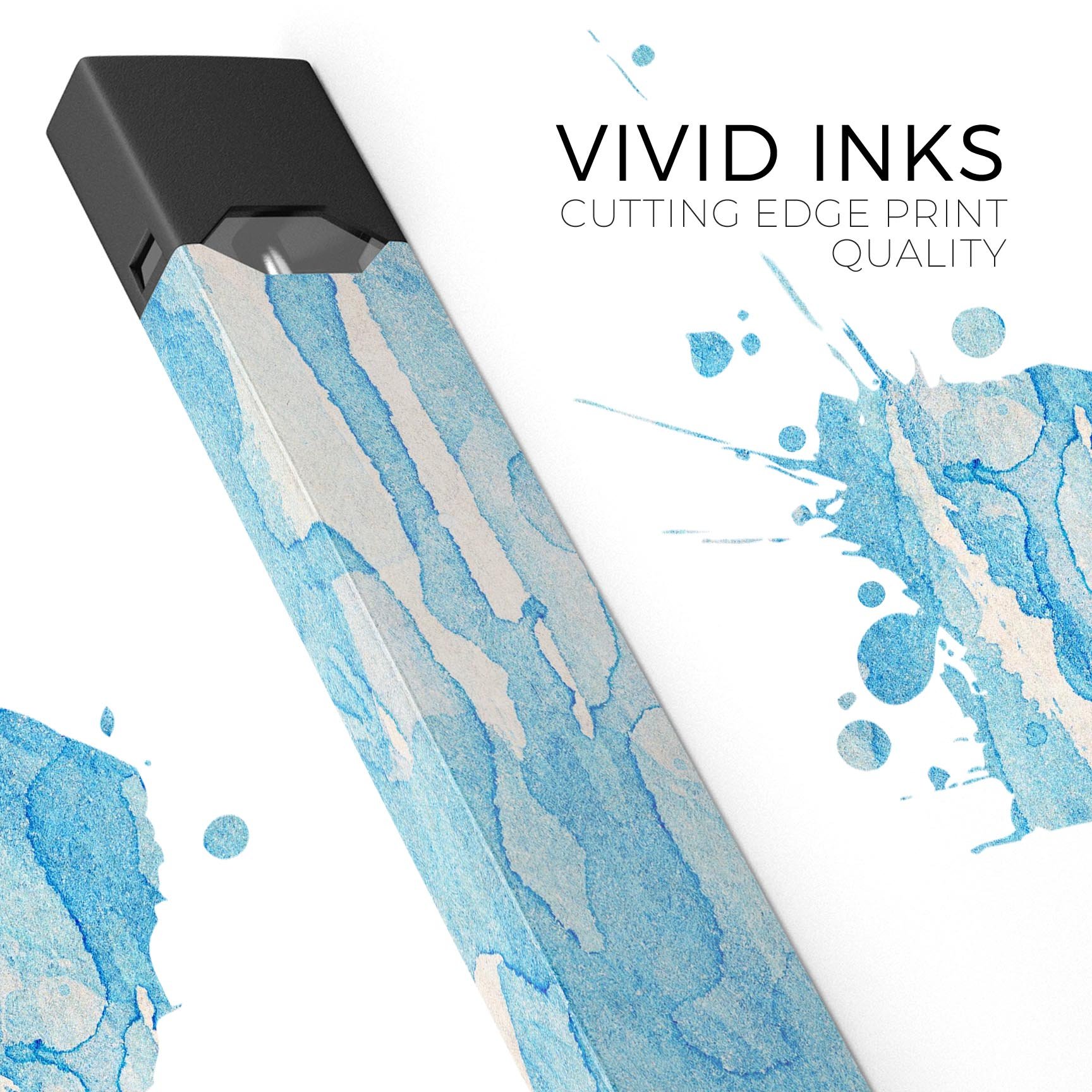 Blue Watercolor Drizzle skin-wrap sticker designed for JUUL vaping device, showcasing vibrant watercolor design and premium quality.