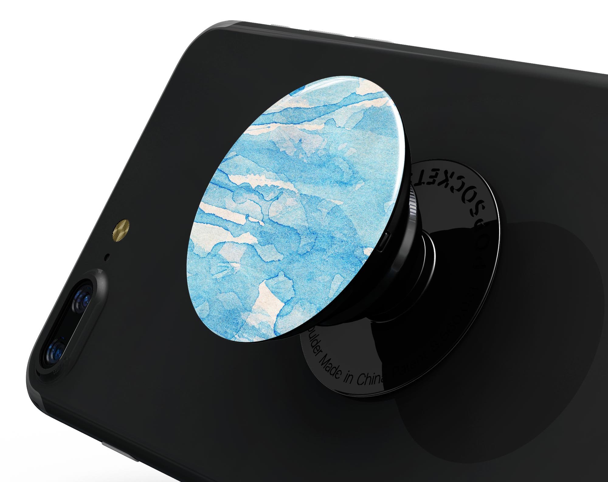 Blue Watercolor Drizzle Skin Kit for PopSockets, featuring a vibrant watercolor design on premium vinyl.