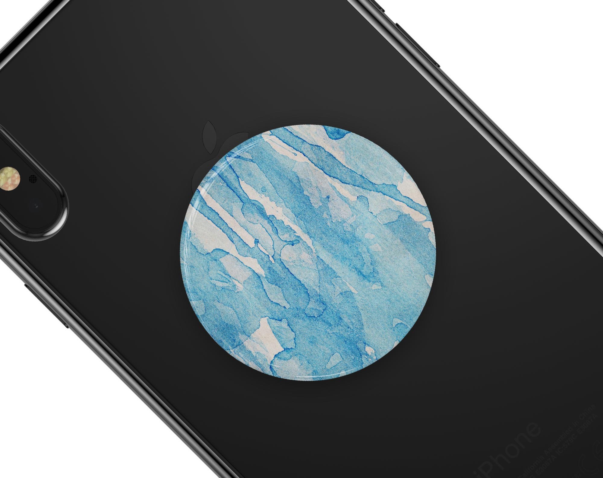 Blue Watercolor Drizzle Skin Kit for PopSockets, featuring a vibrant watercolor design on premium vinyl.