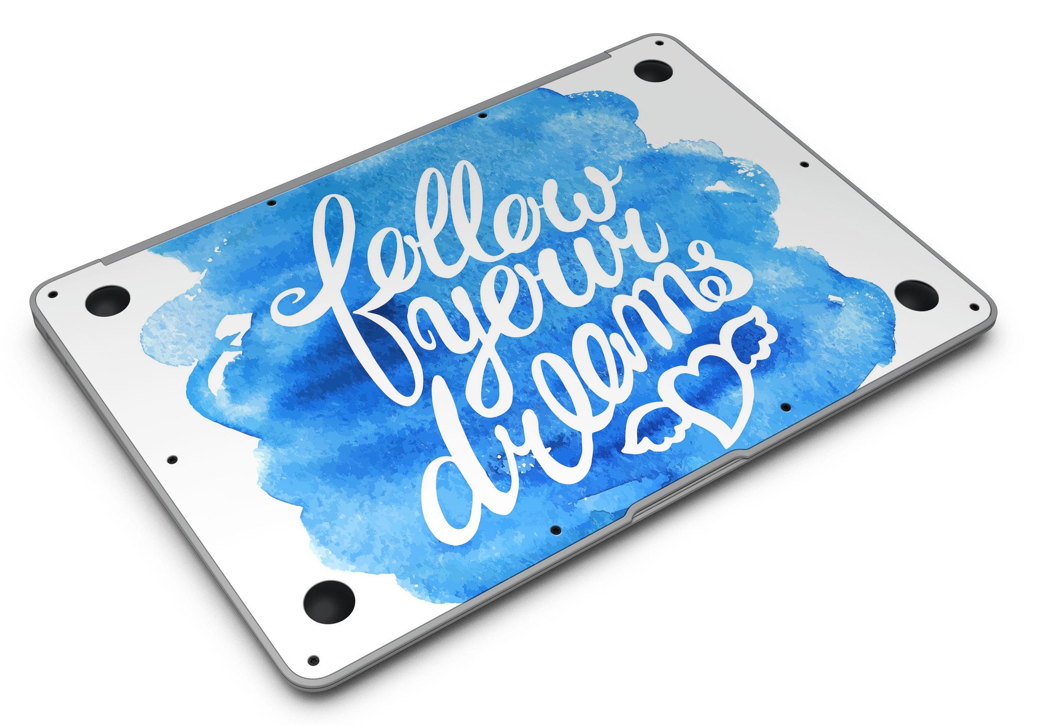 Blue WaterColor Follow Your Dreams MacBook Air Skin Kit showcasing vibrant design and premium vinyl material.