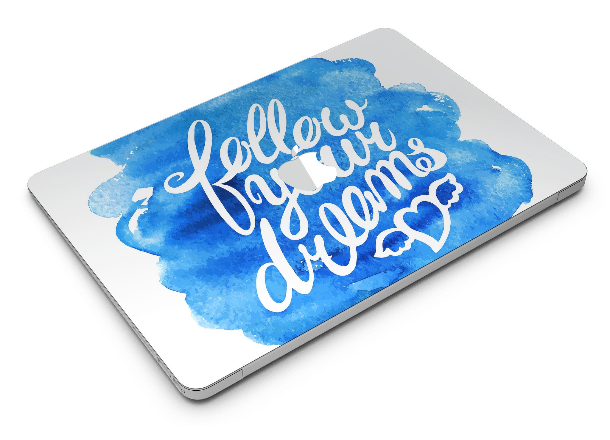 Blue WaterColor Follow Your Dreams MacBook Air Skin Kit showcasing vibrant design and premium vinyl material.