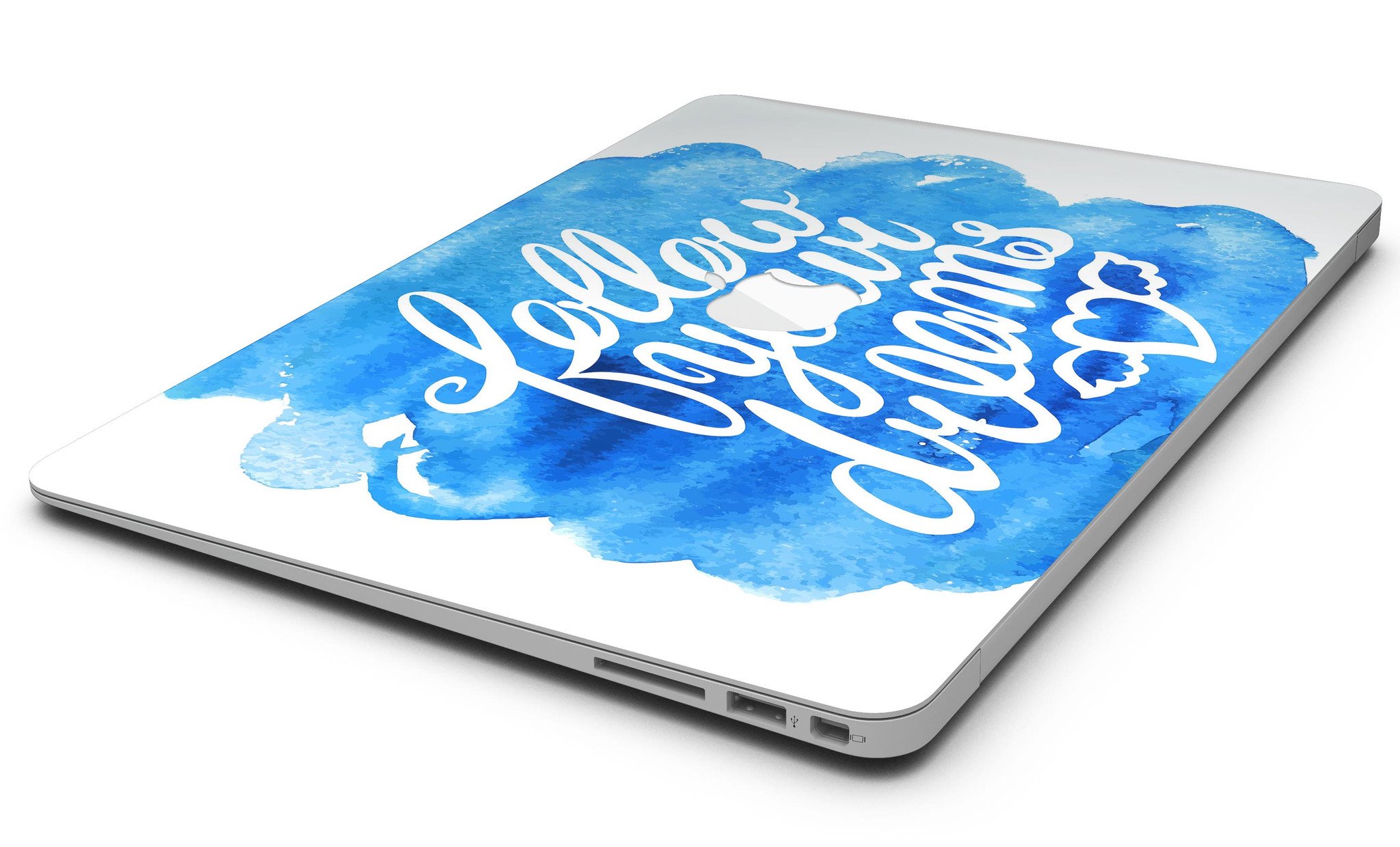 Blue WaterColor Follow Your Dreams MacBook Air Skin Kit showcasing vibrant design and premium vinyl material.