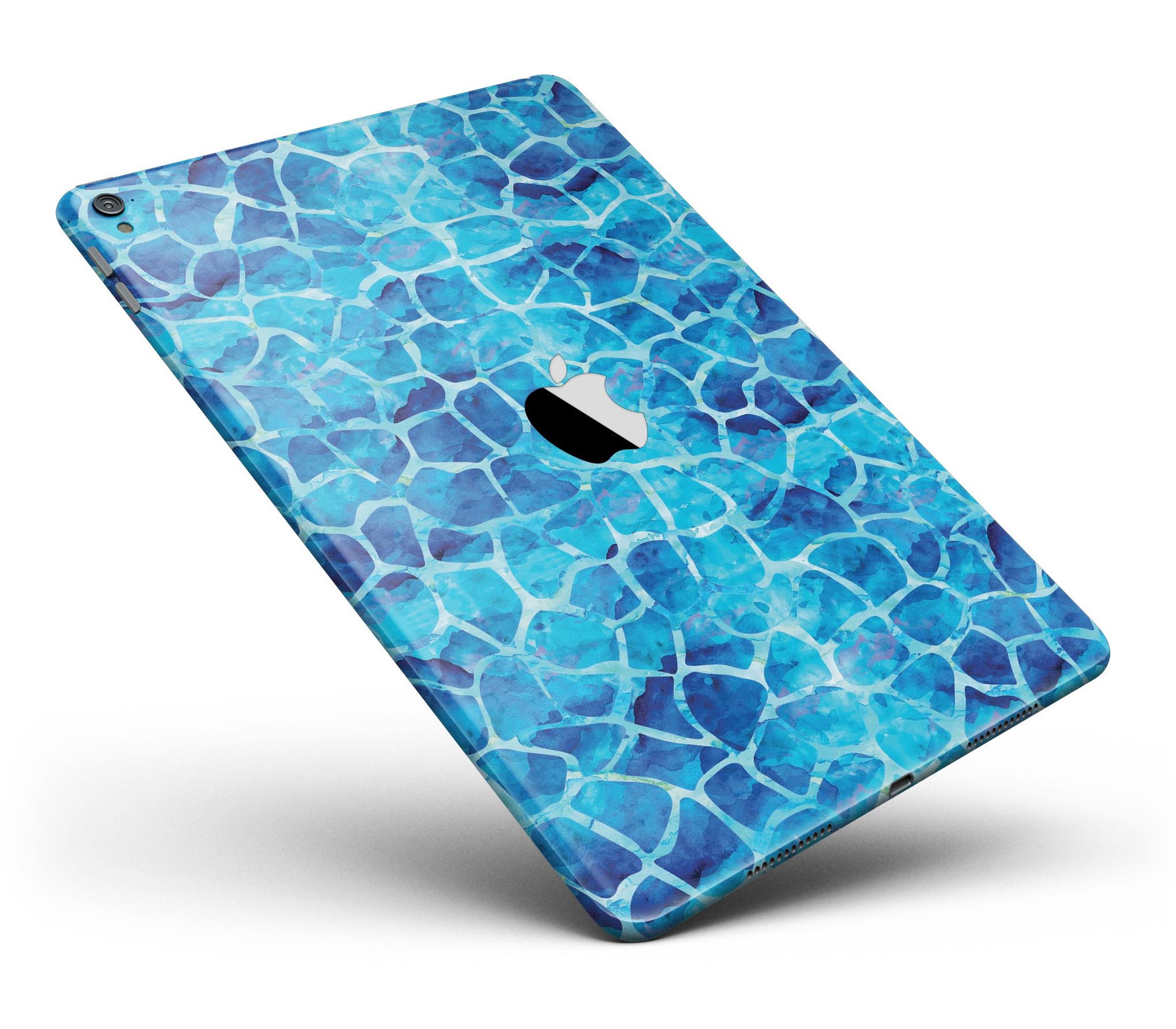 Blue Watercolor Giraffe Pattern Full Body Skin for iPad Pro, showcasing vibrant colors and unique design.