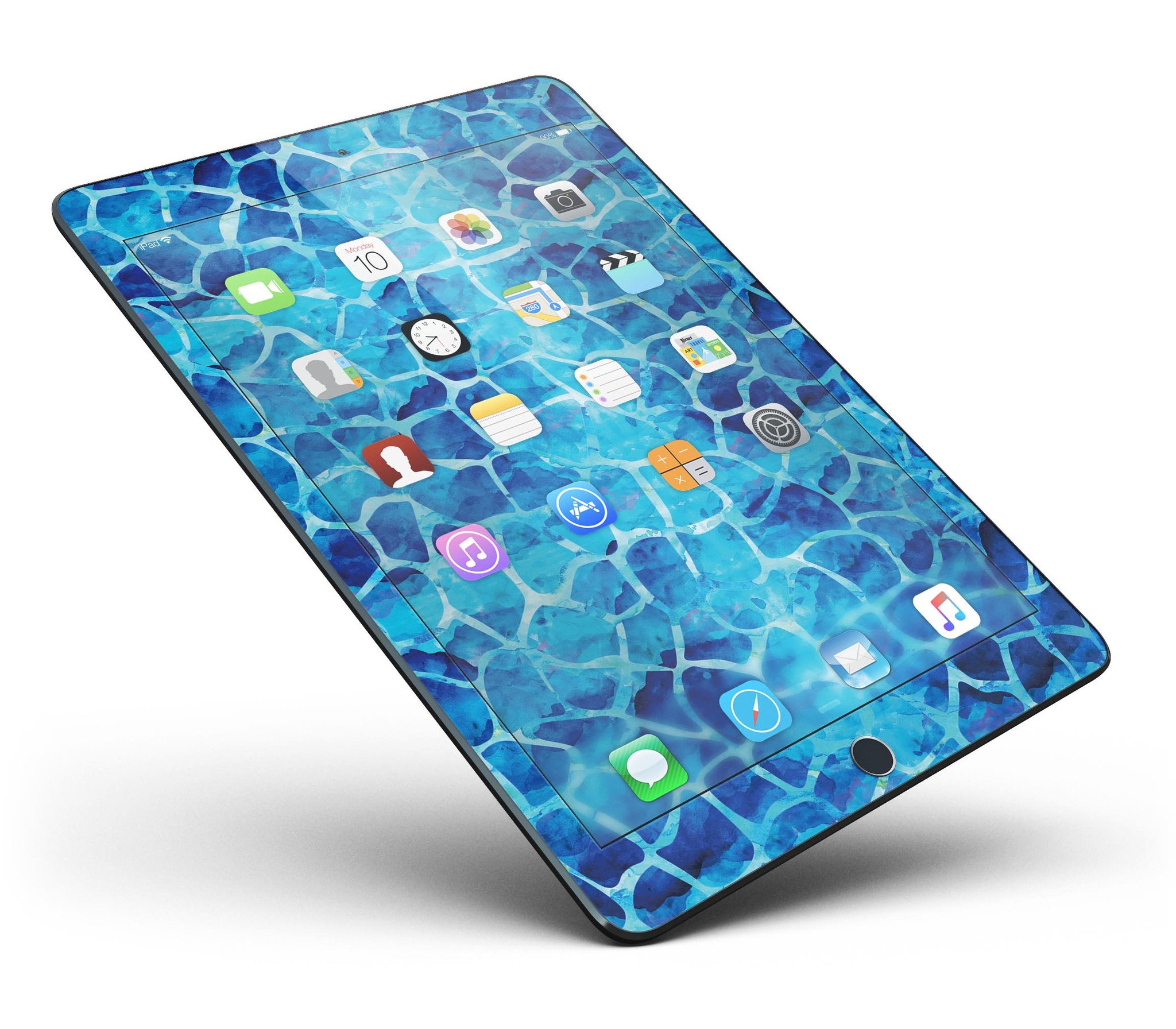 Blue Watercolor Giraffe Pattern Full Body Skin for iPad Pro, showcasing vibrant colors and unique design.