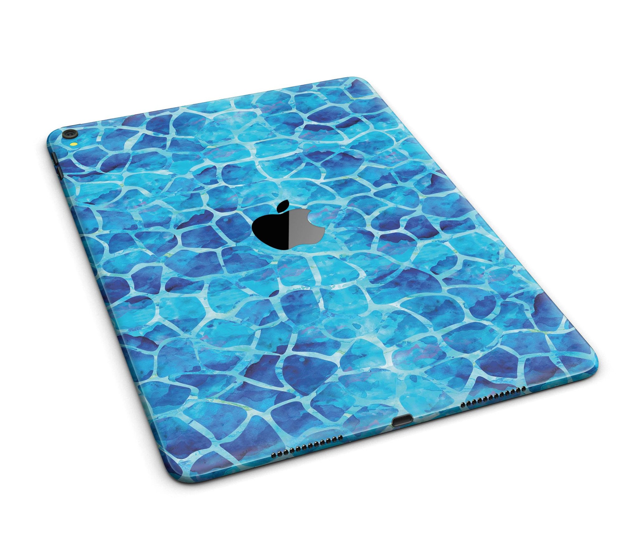 Blue Watercolor Giraffe Pattern Full Body Skin for iPad Pro, showcasing vibrant colors and unique design.