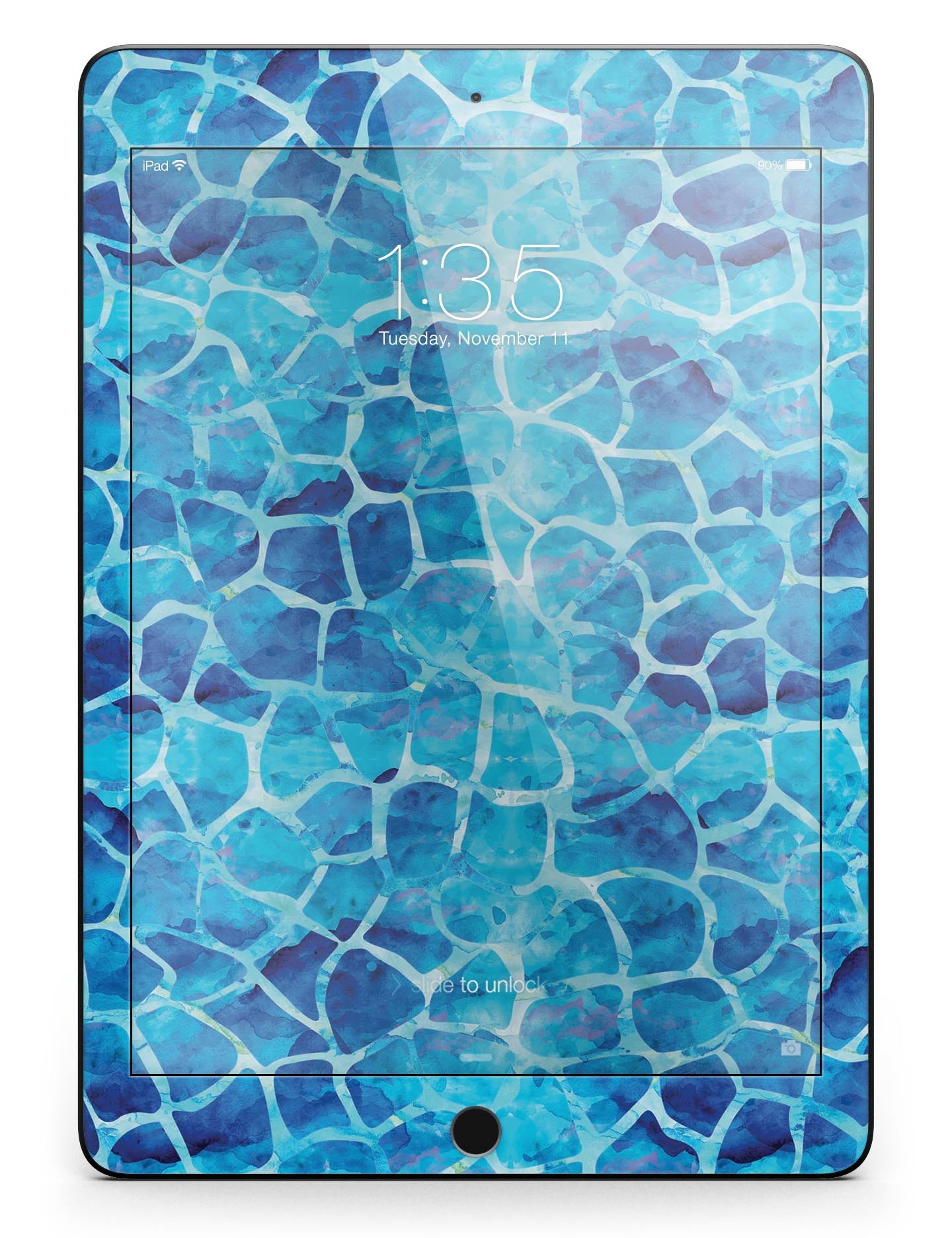 Blue Watercolor Giraffe Pattern Full Body Skin for iPad Pro, showcasing vibrant colors and unique design.