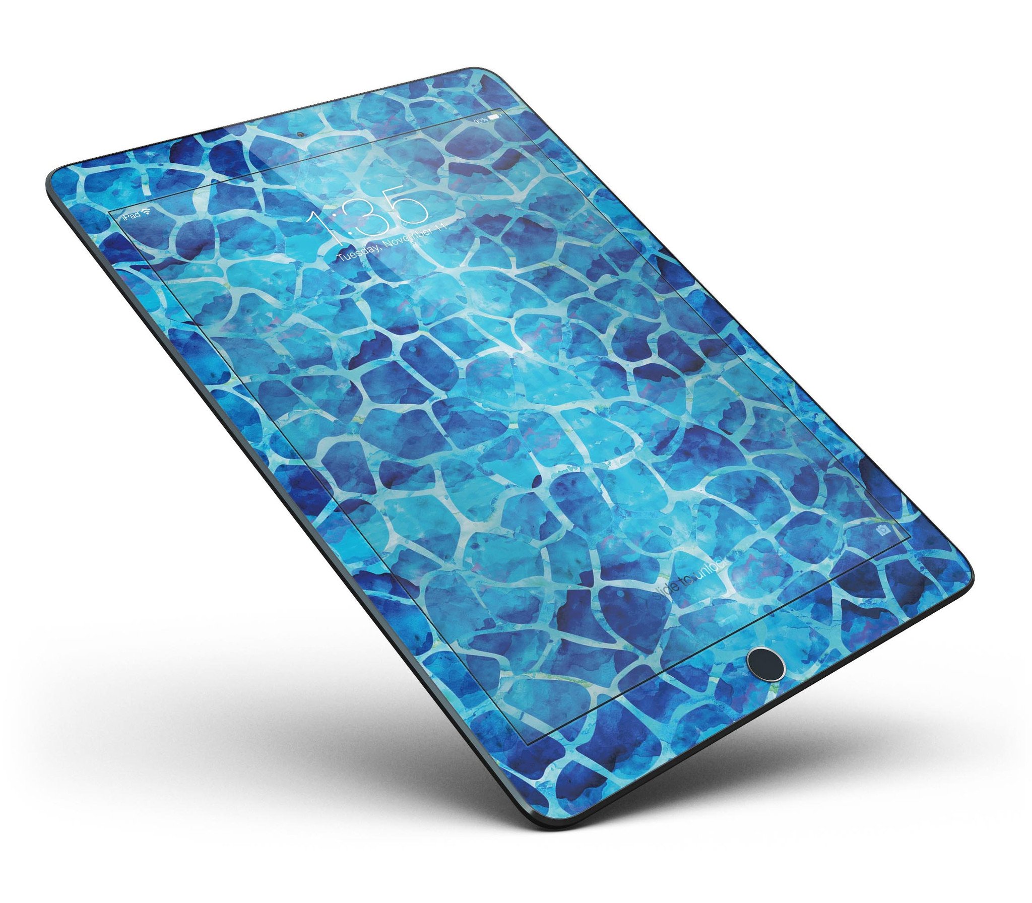 Blue Watercolor Giraffe Pattern Full Body Skin for iPad Pro, showcasing vibrant colors and unique design.