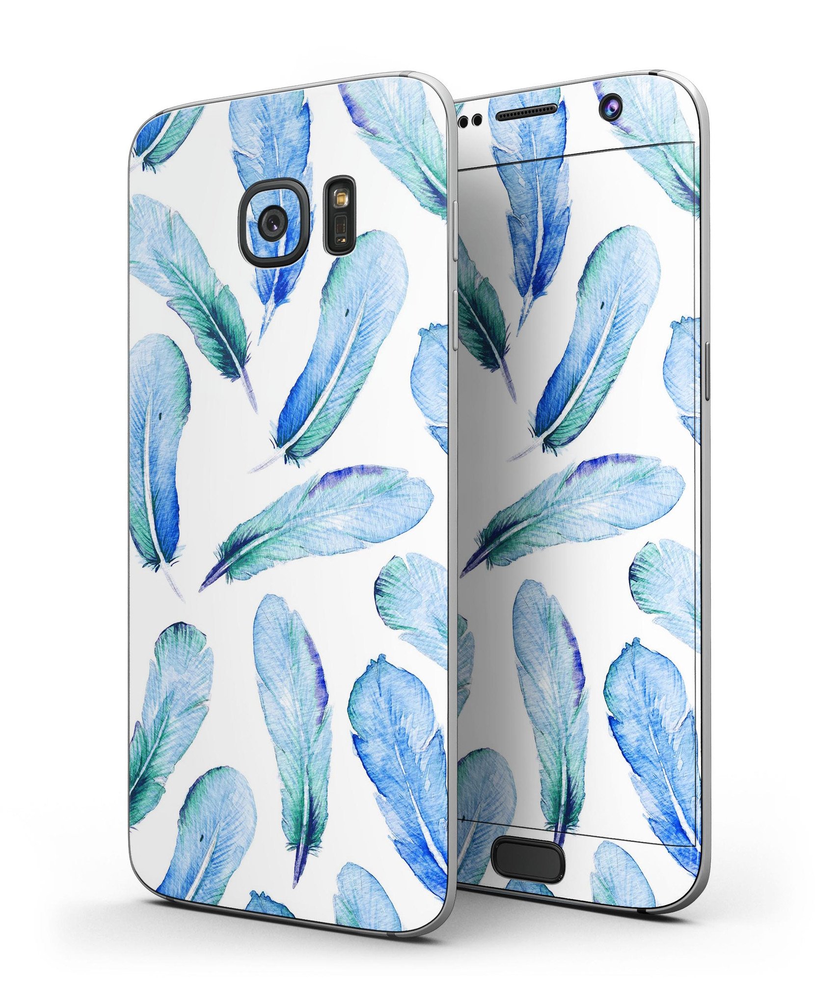 Blue Watercolor Giraffe Pattern skin kit for Samsung Galaxy S7 and S7 Edge, showcasing vibrant colors and unique design.