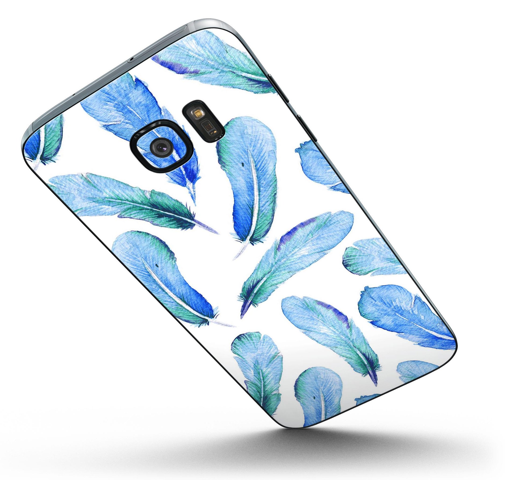 Blue Watercolor Giraffe Pattern skin kit for Samsung Galaxy S7 and S7 Edge, showcasing vibrant colors and unique design.