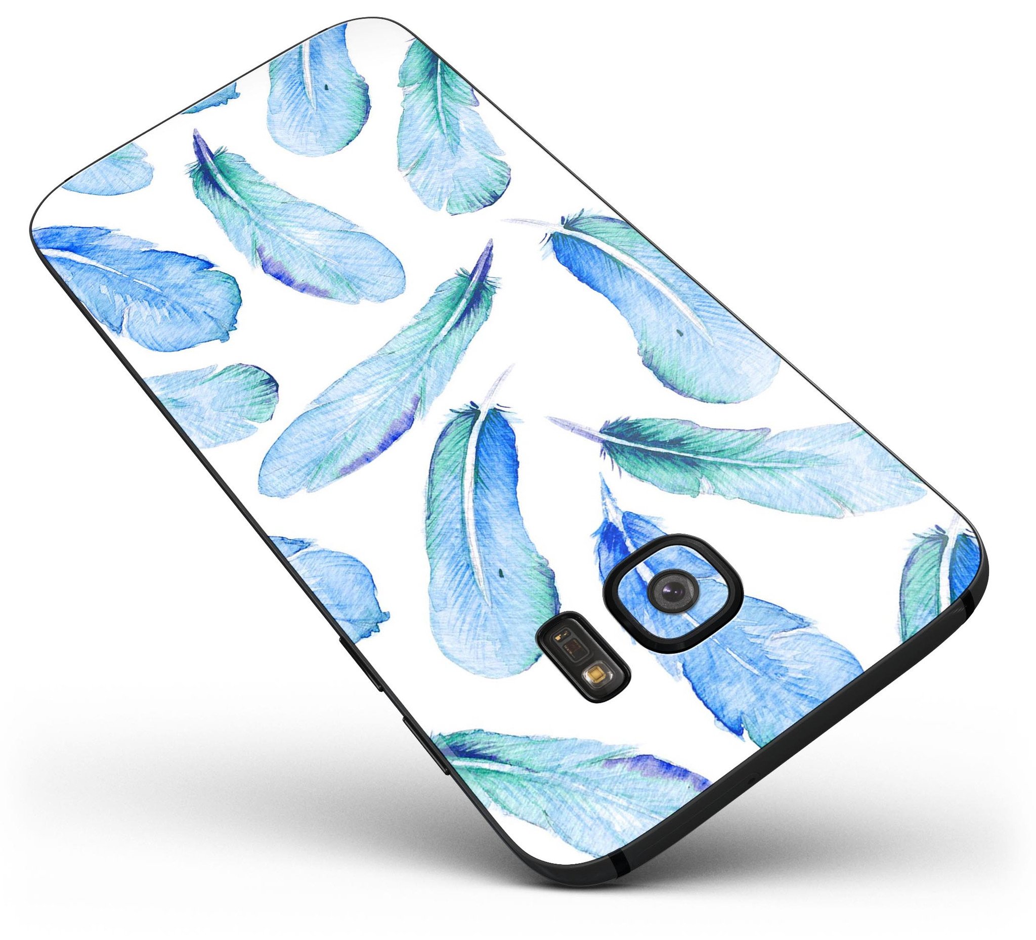 Blue Watercolor Giraffe Pattern skin kit for Samsung Galaxy S7 and S7 Edge, showcasing vibrant colors and unique design.