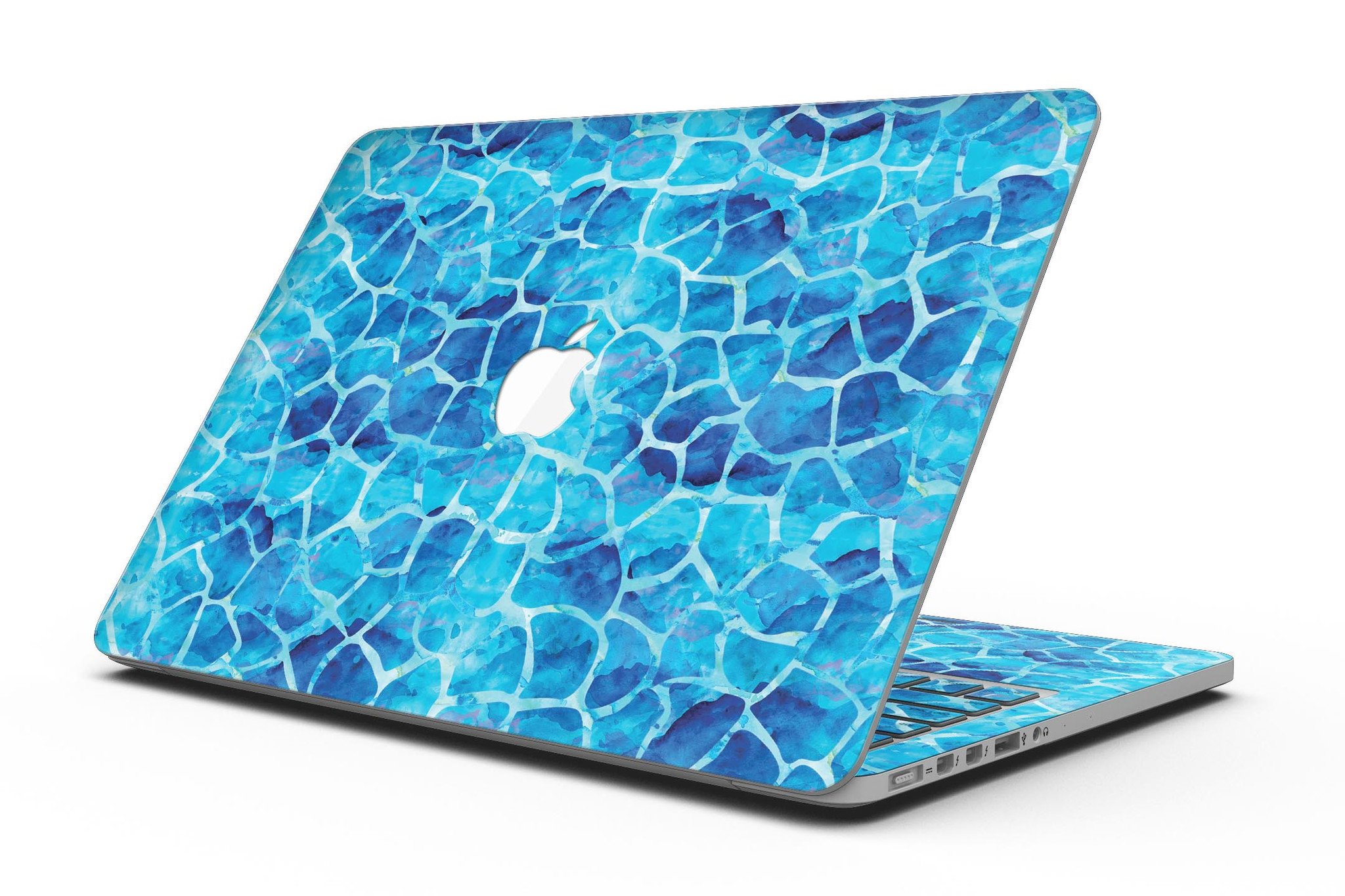 Blue Watercolor Giraffe Pattern skin for MacBook Pro with Retina Display, showcasing vibrant colors and unique design.