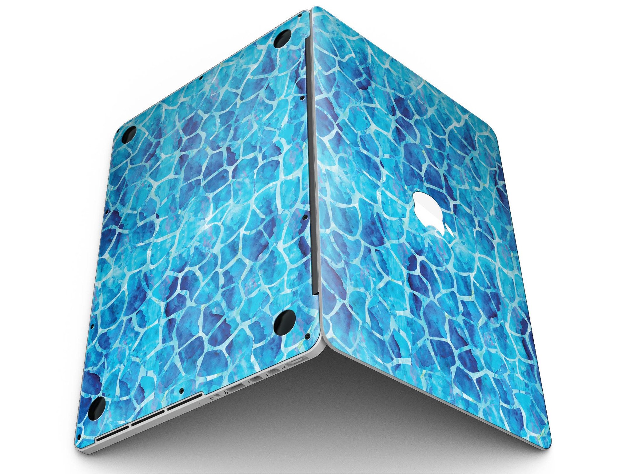 Blue Watercolor Giraffe Pattern skin for MacBook Pro with Retina Display, showcasing vibrant colors and unique design.