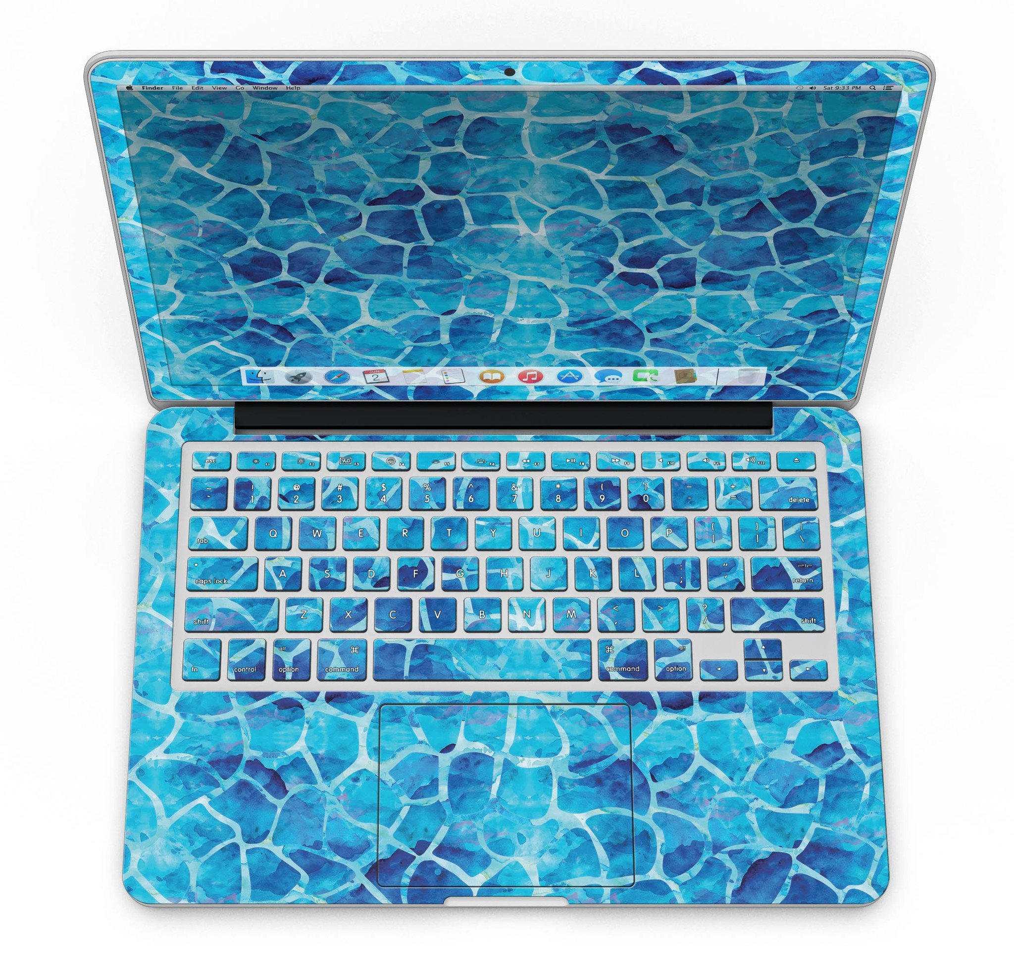 Blue Watercolor Giraffe Pattern skin for MacBook Pro with Retina Display, showcasing vibrant colors and unique design.