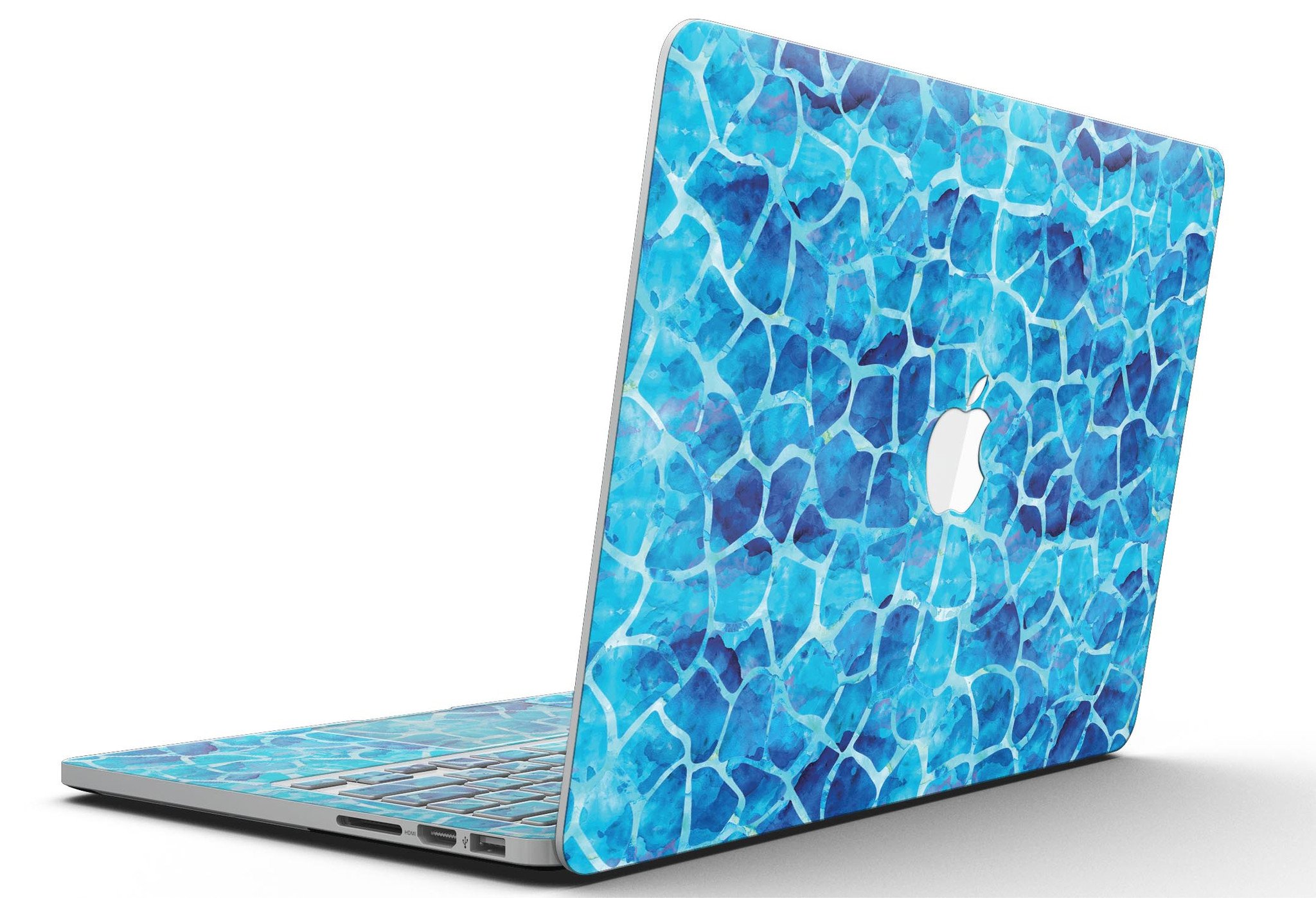 Blue Watercolor Giraffe Pattern skin for MacBook Pro with Retina Display, showcasing vibrant colors and unique design.