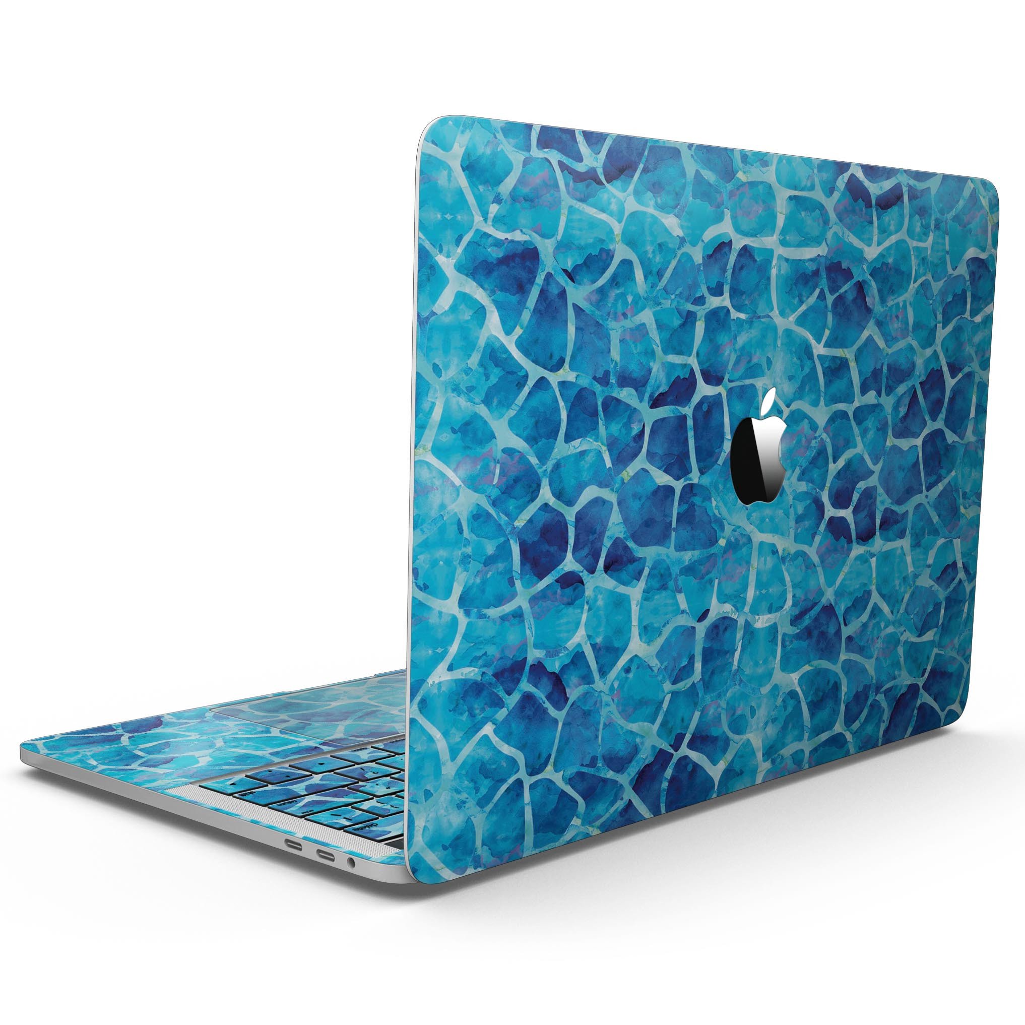 Blue Watercolor Giraffe Pattern skin for MacBook Pro, showcasing vibrant colors and artistic design.