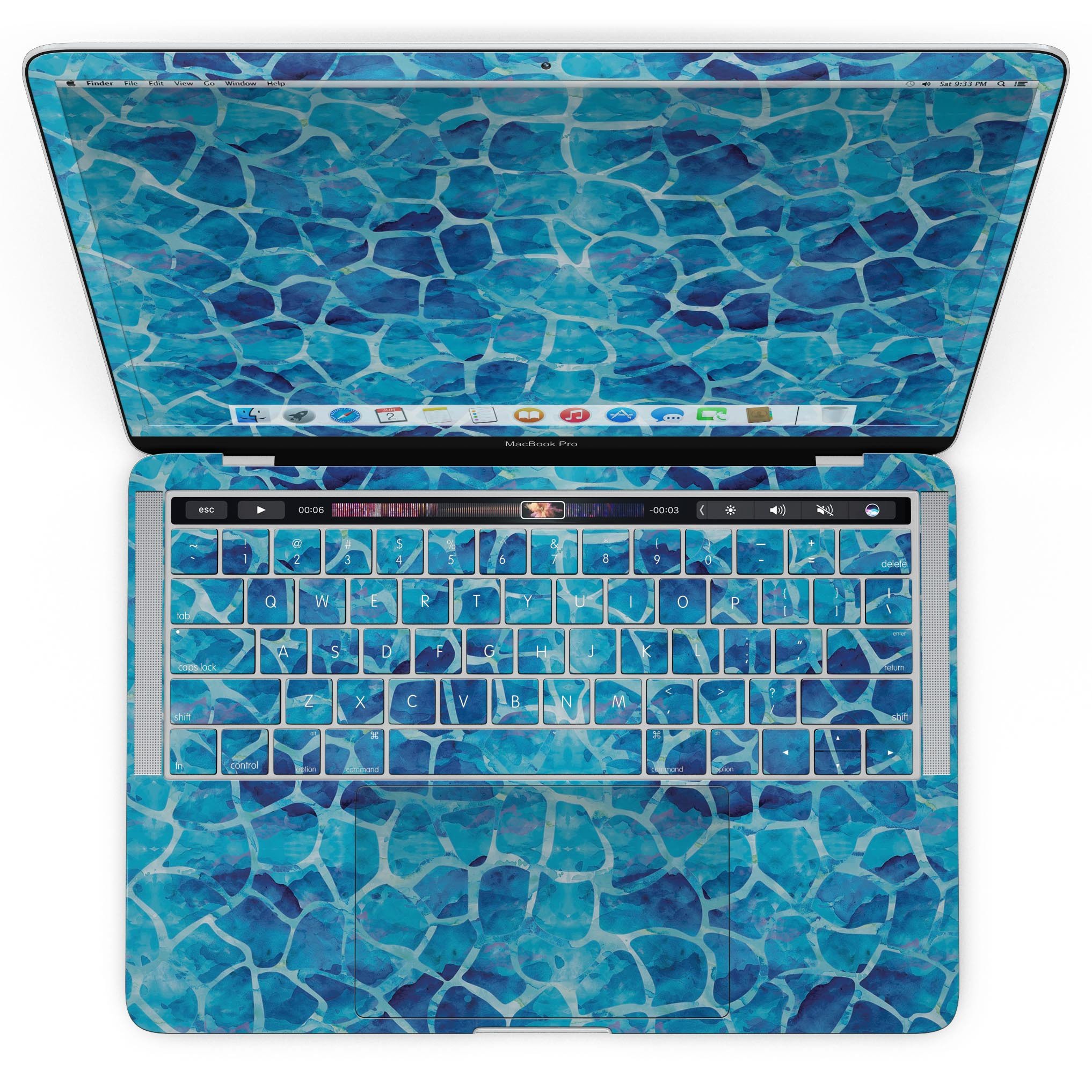 Blue Watercolor Giraffe Pattern skin for MacBook Pro, showcasing vibrant colors and artistic design.