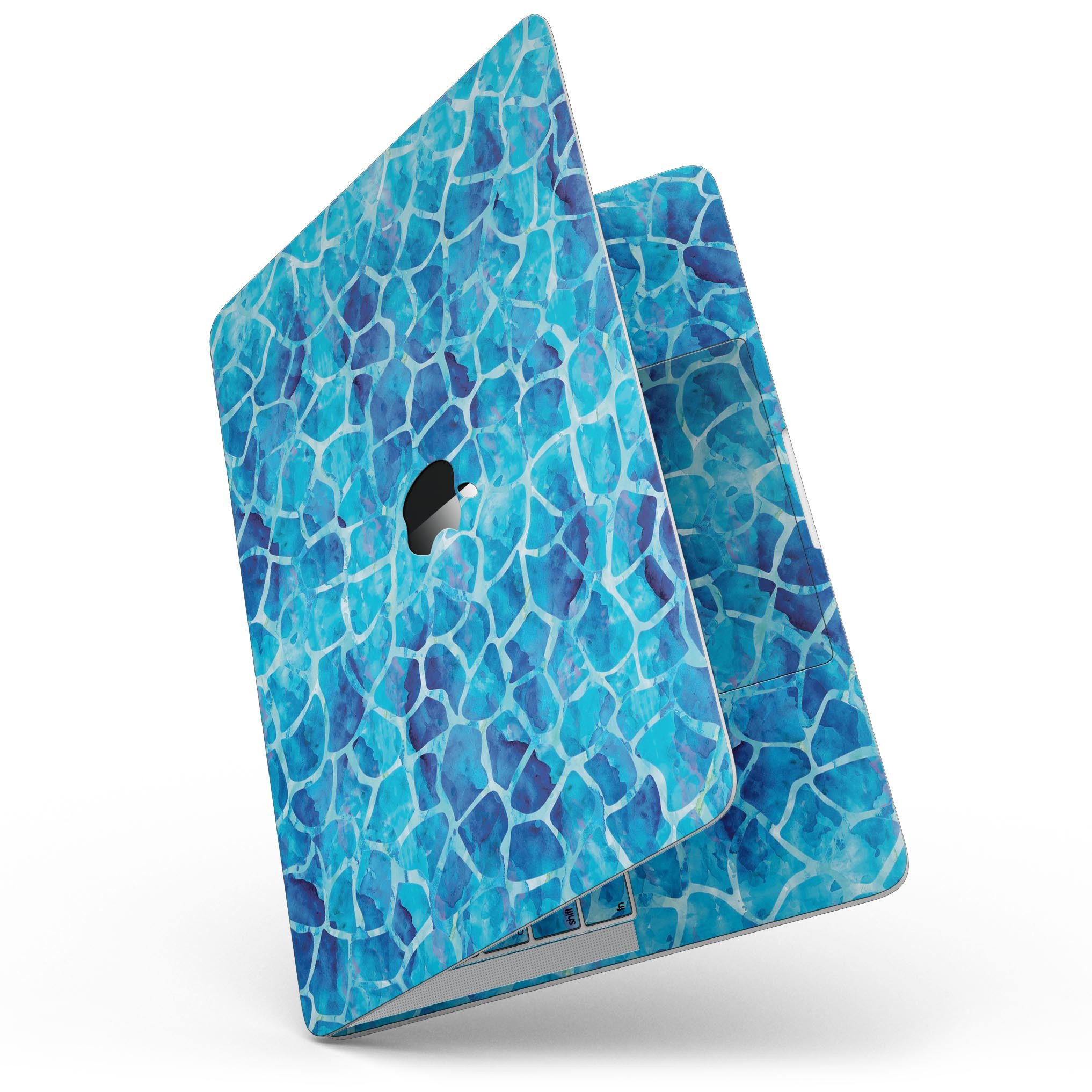 Blue Watercolor Giraffe Pattern skin for MacBook Pro, showcasing vibrant colors and artistic design.