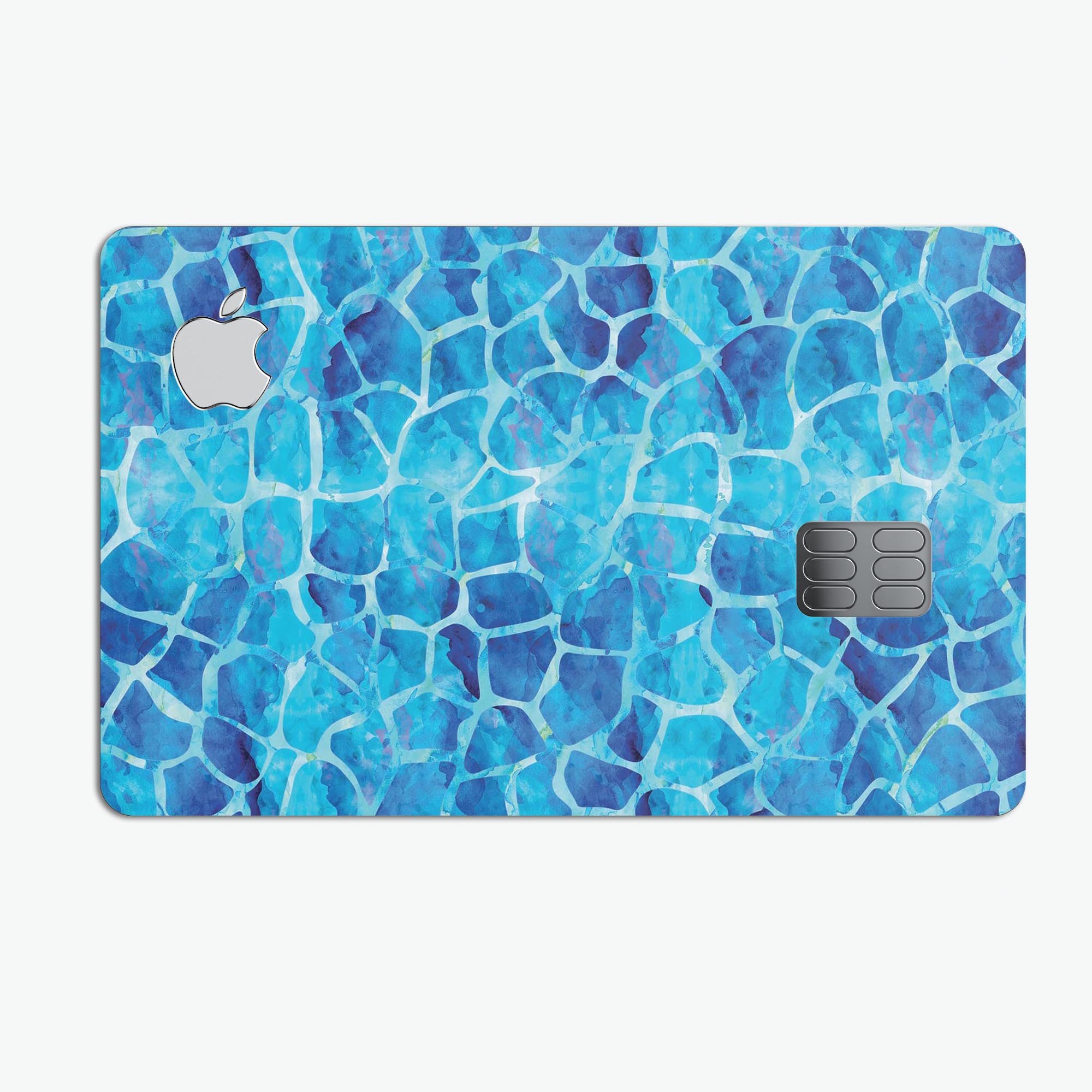 Blue Watercolor Giraffe Pattern skin for Apple Card, showcasing vibrant colors and unique design.