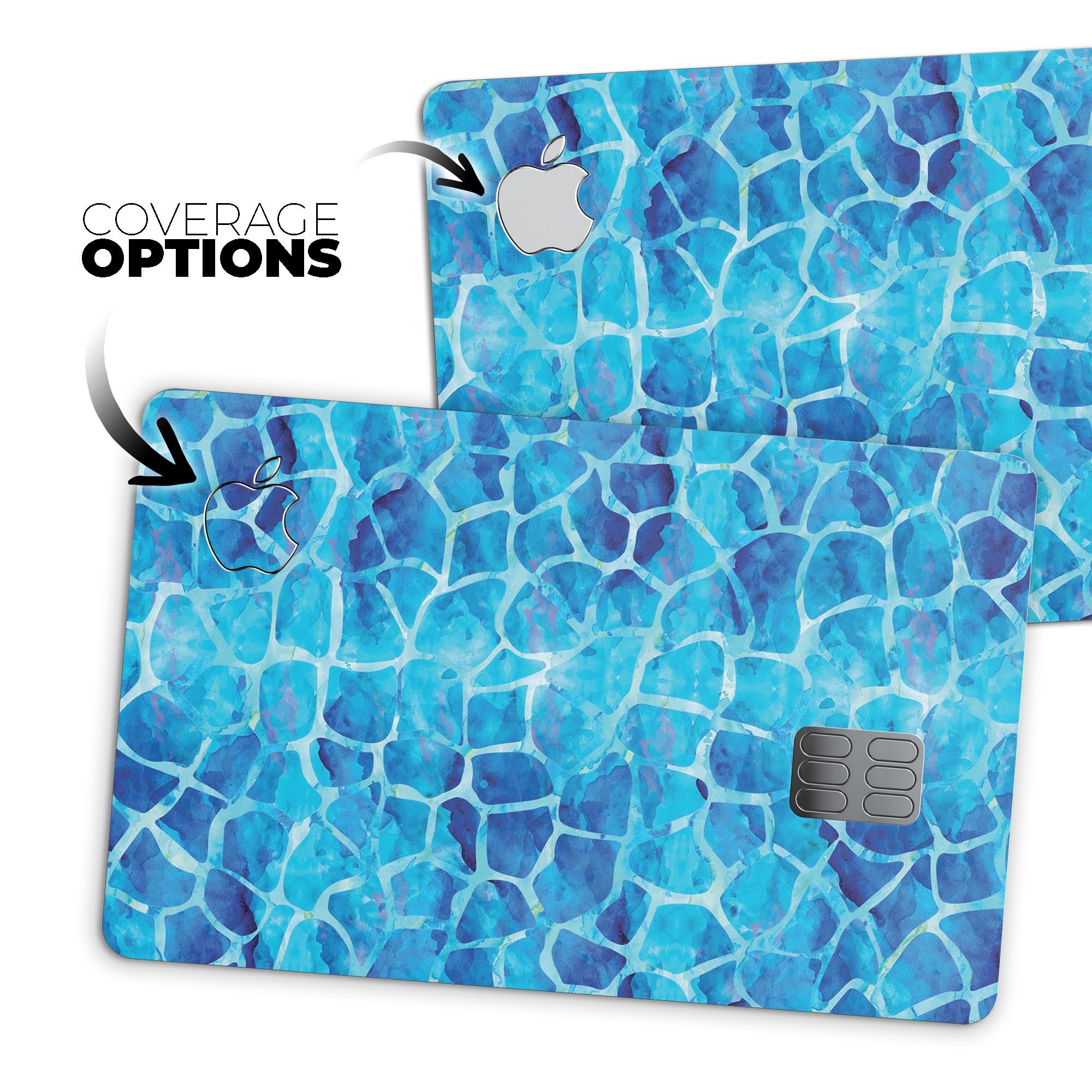 Blue Watercolor Giraffe Pattern skin for Apple Card, showcasing vibrant colors and unique design.